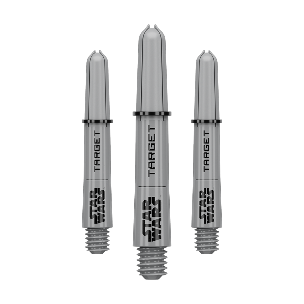 Das Bild zeigt vermutlich ein Set von Pro Grip Shafts in Grau, kurze Ausführung mit 34 mm Länge. Das Produkt ist wahrscheinlich aus der Star Wars Kollektion.