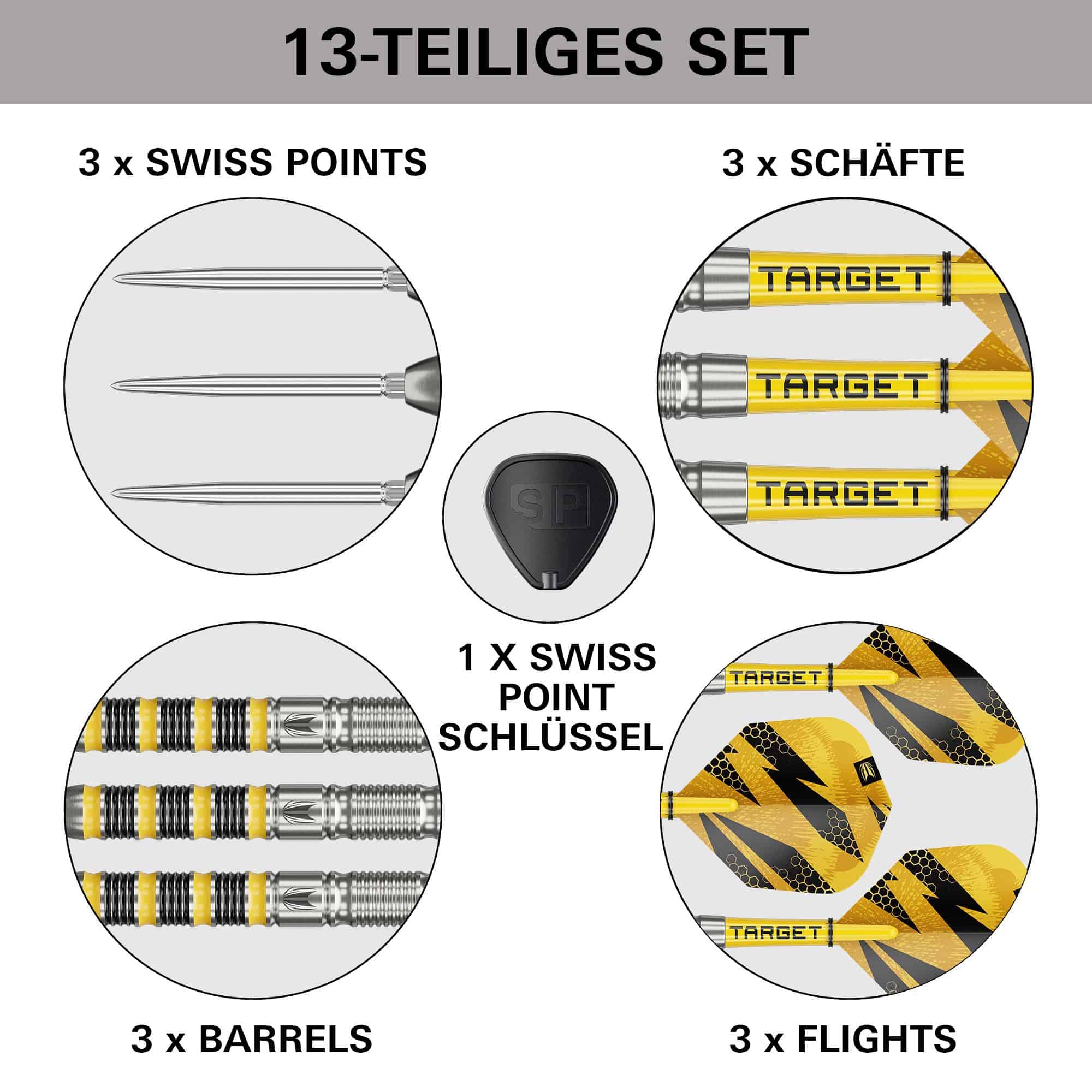 Stalowe lotki Target Buzz 01 Swiss Points Abgebildet sind die Target Buzz 01 Swiss Points Steeldarts. Diese Darts überzeugen durch ihr modernes Design.