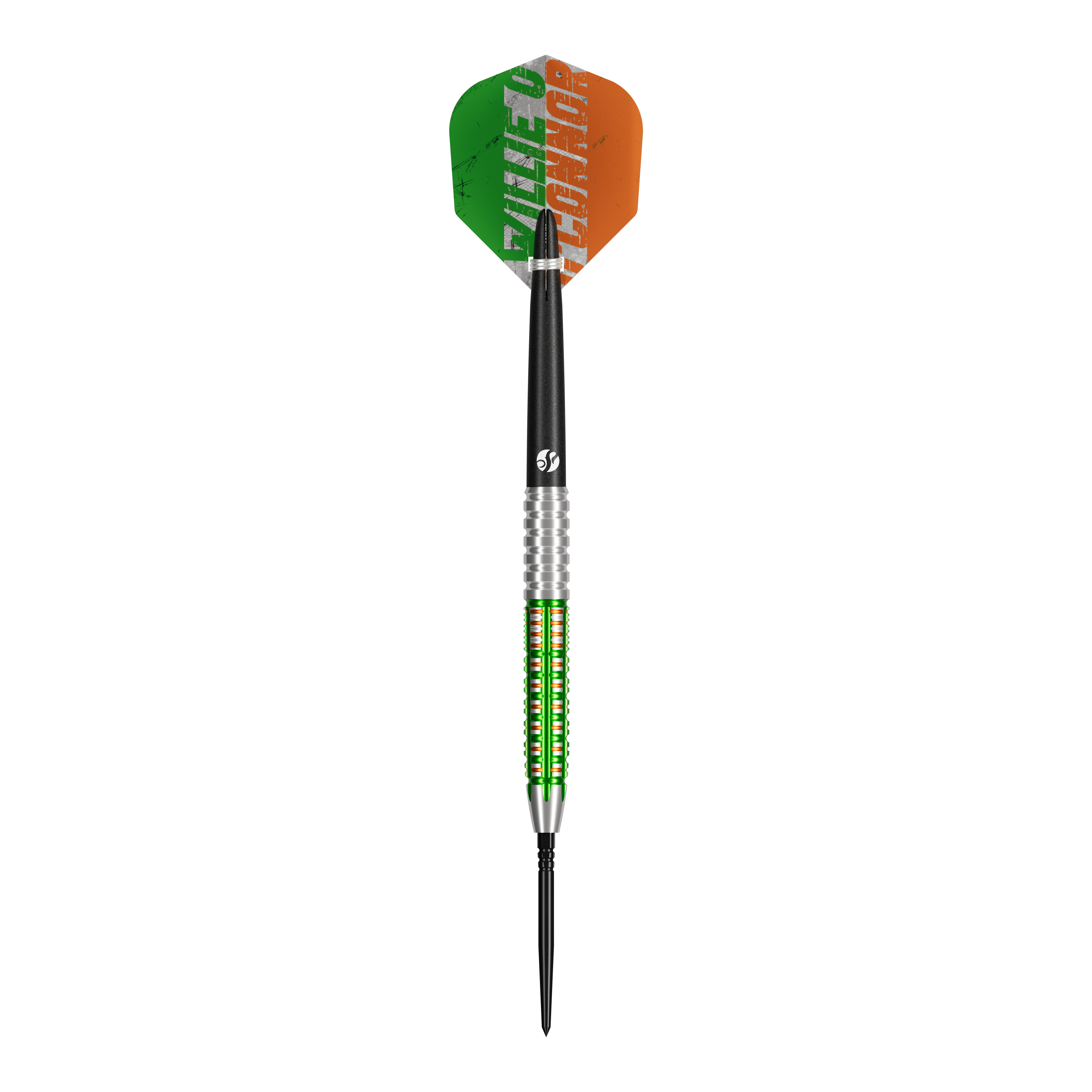 Ein Steeldart-Set wird gezeigt. Die Darts sind klassisch gestaltet und gleichmäßig angeordnet.