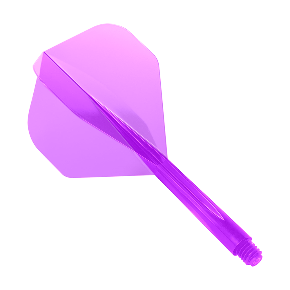 _Condor_Zero_Stress_Clear_Purple_Flight_System_Standard_1 Das Bild zeigt das Produkt "Condor Zero-Stress Clear Purple Flight System Standard". Es handelt sich um ein durchscheinendes, lila Dart-Flight-System mit integriertem Schaft.