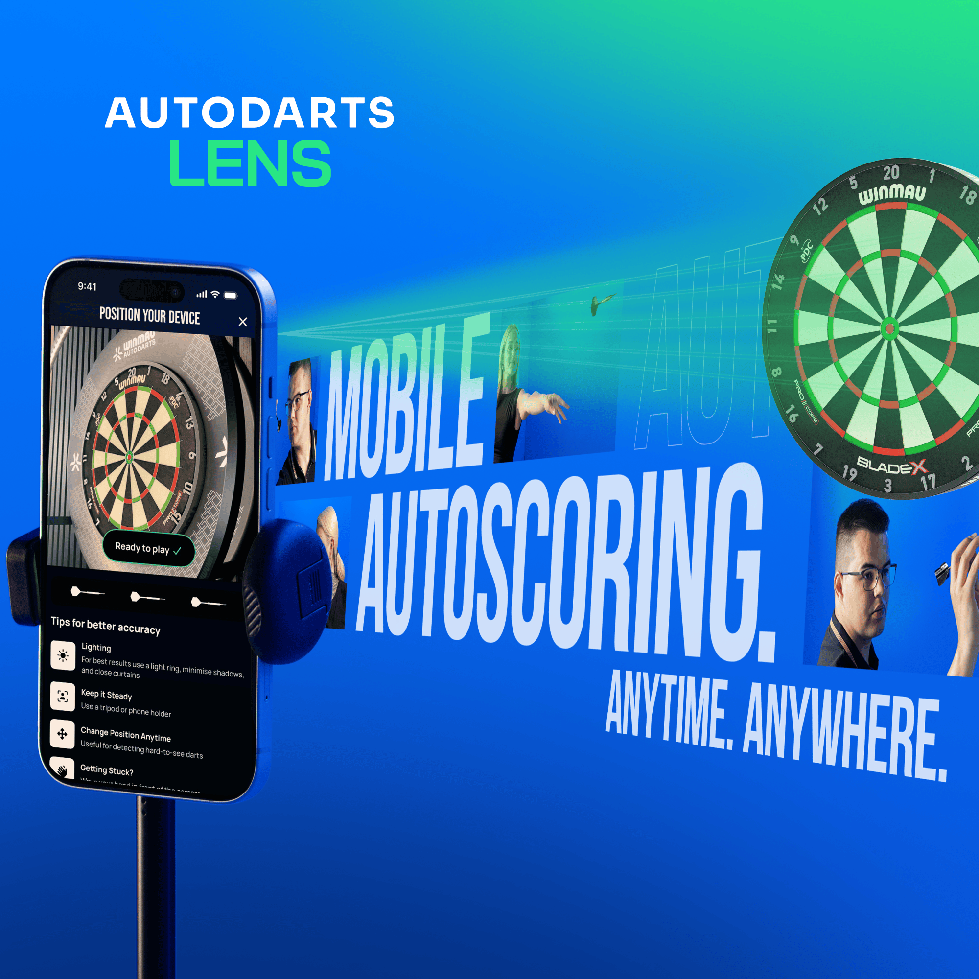 Stojak na urządzenie Winmau Autodarts i 12-miesięczny pakiet członkostwa Das Bild zeigt das Winmau Device Stand & 12 Monate Membership Bundle. Enthalten sind ein Gerätehalter und eine 12-monatige Mitgliedschaft.