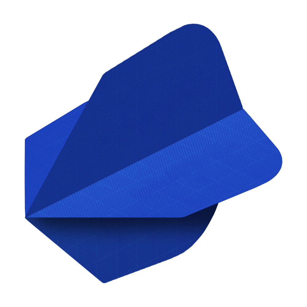 Dieses Bild zeigt einen blauen Nylon-Stoff No6 Flight. Er dient als Flight für Dartpfeile.