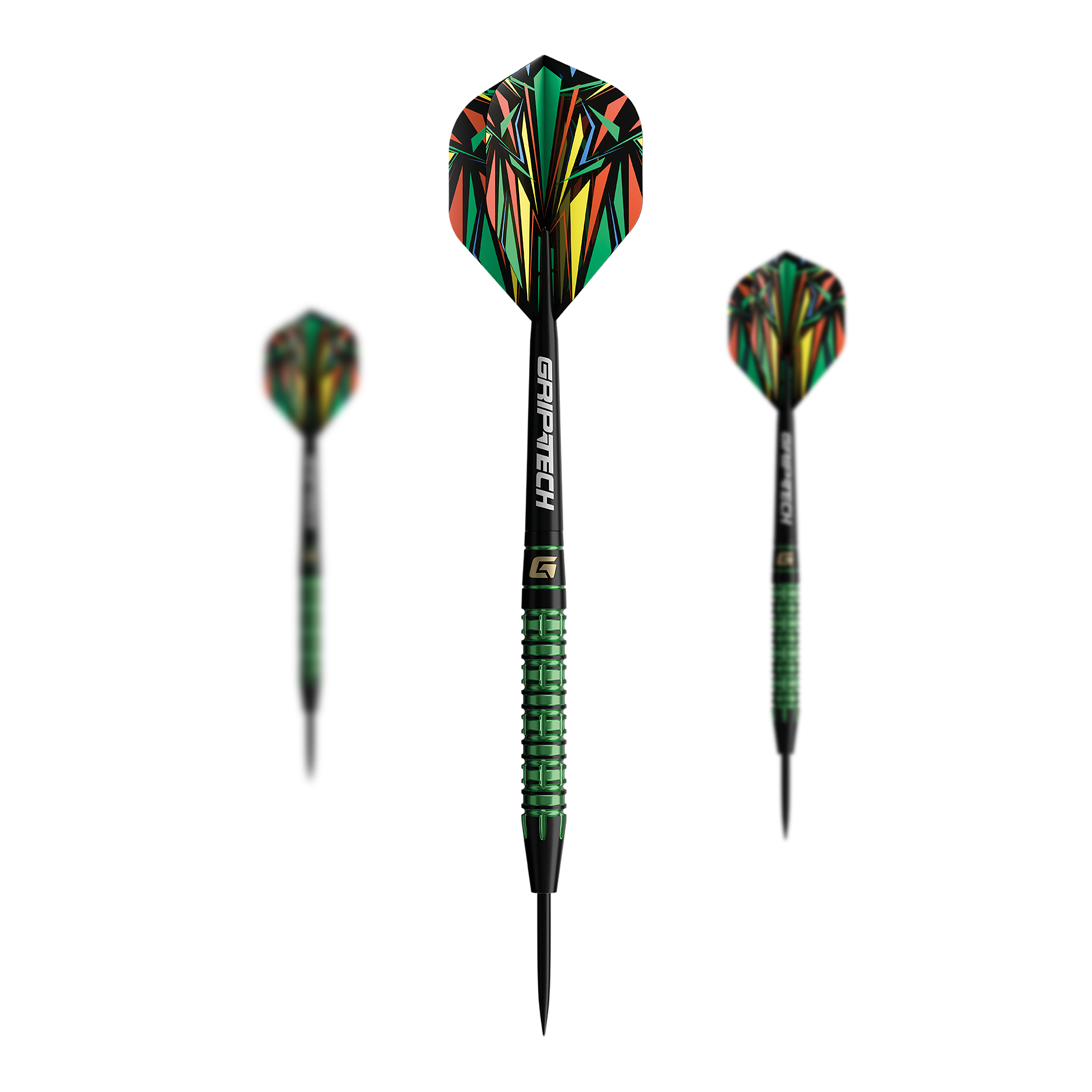 Dieses Bild zeigt die GOAT Athlete Green Tungsten Steeldarts. Auf dem Foto ist die grüne Variante der Steeldarts zu sehen.