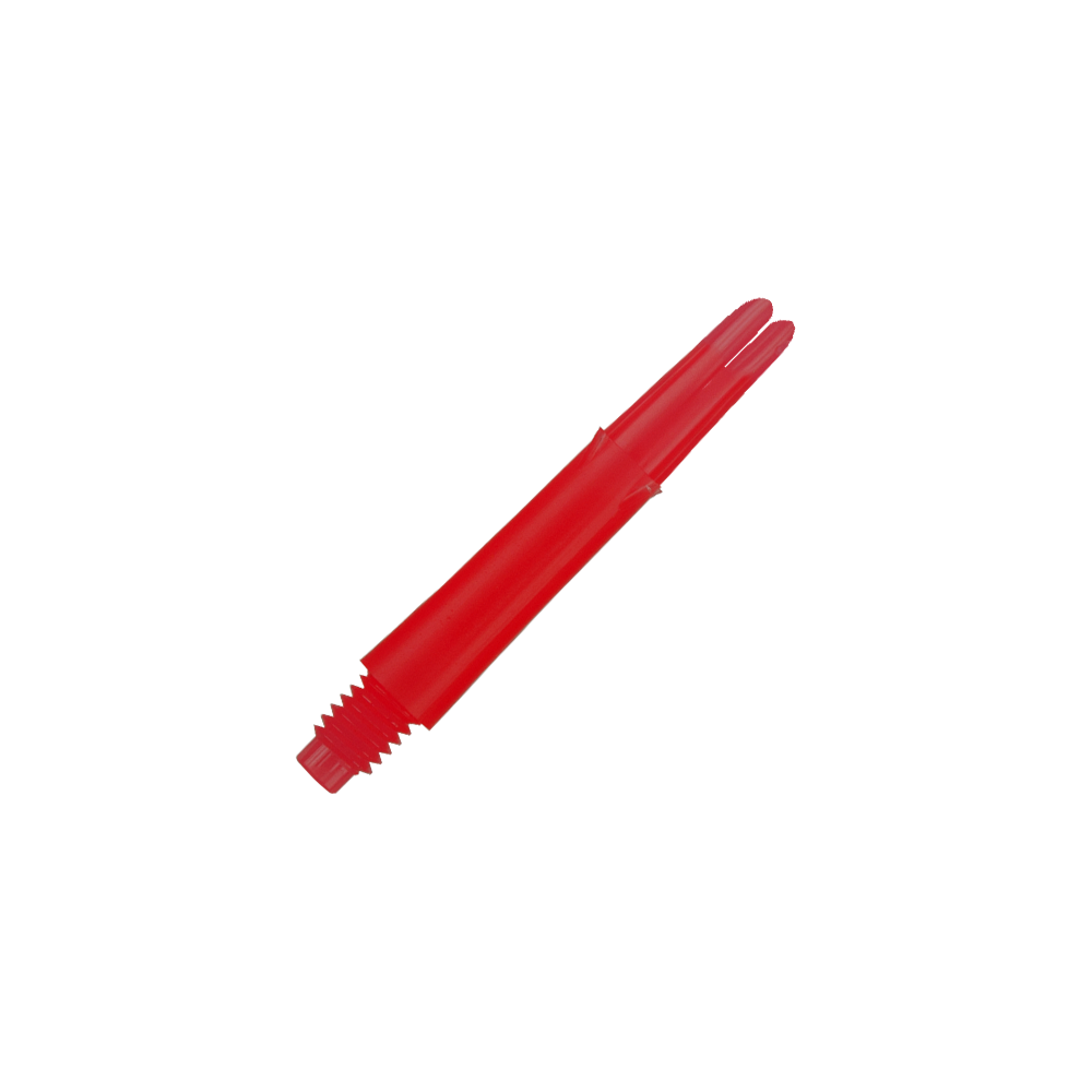 Das Bild zeigt einen geraden, roten Dart-Schaft. Er besitzt ein Gewinde an einem Ende und ist ohne Kappen abgebildet.