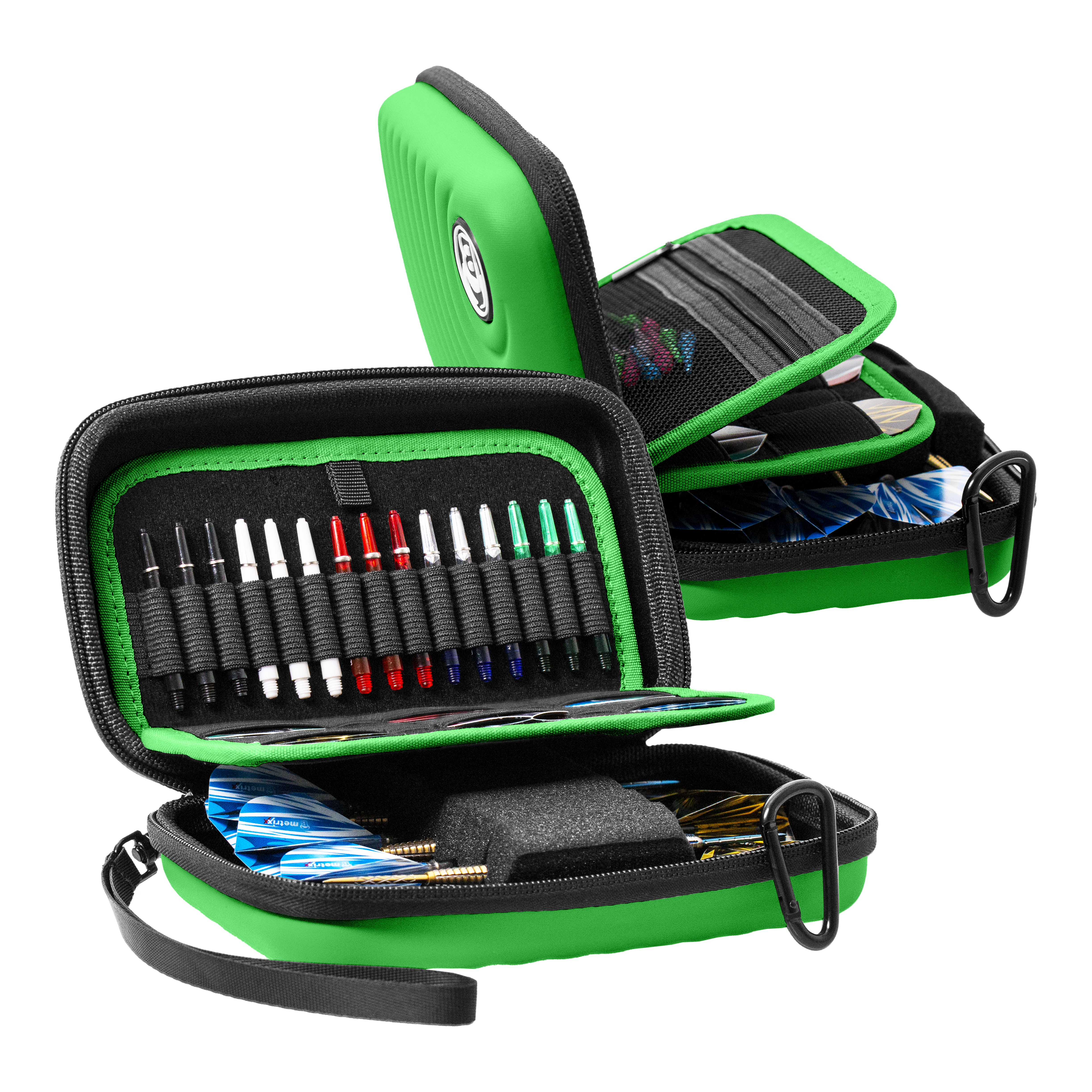 Abgebildet ist das Bulls Orbis XL Dartcase in der Farbe Grün. Es wurde speziell zum Schutz von Dartpfeilen entwickelt.