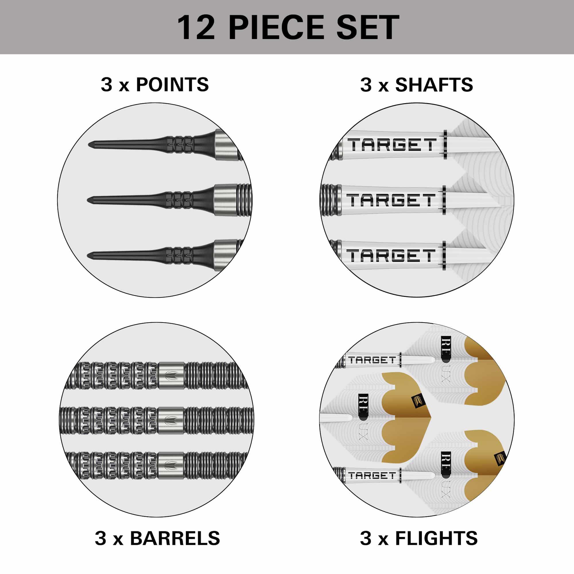 Target Redux 10 miękkich lotek - 18g Das Bild zeigt Target Redux 10 Softdarts - 18g. Die Softdarts sind von der Seite dargestellt.