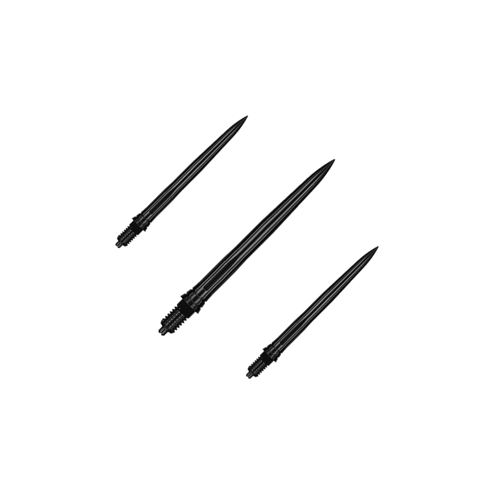 Końcówki do lotek Caliburn EZ-EVO – gładkie – czarne Hier sind EVO181 Caliburn EZ-EVO Dartspitzen Smooth Schwarz 28mm als Set dargestellt. Die Dartspitzen sind schwarz und haben eine glatte Oberfläche.