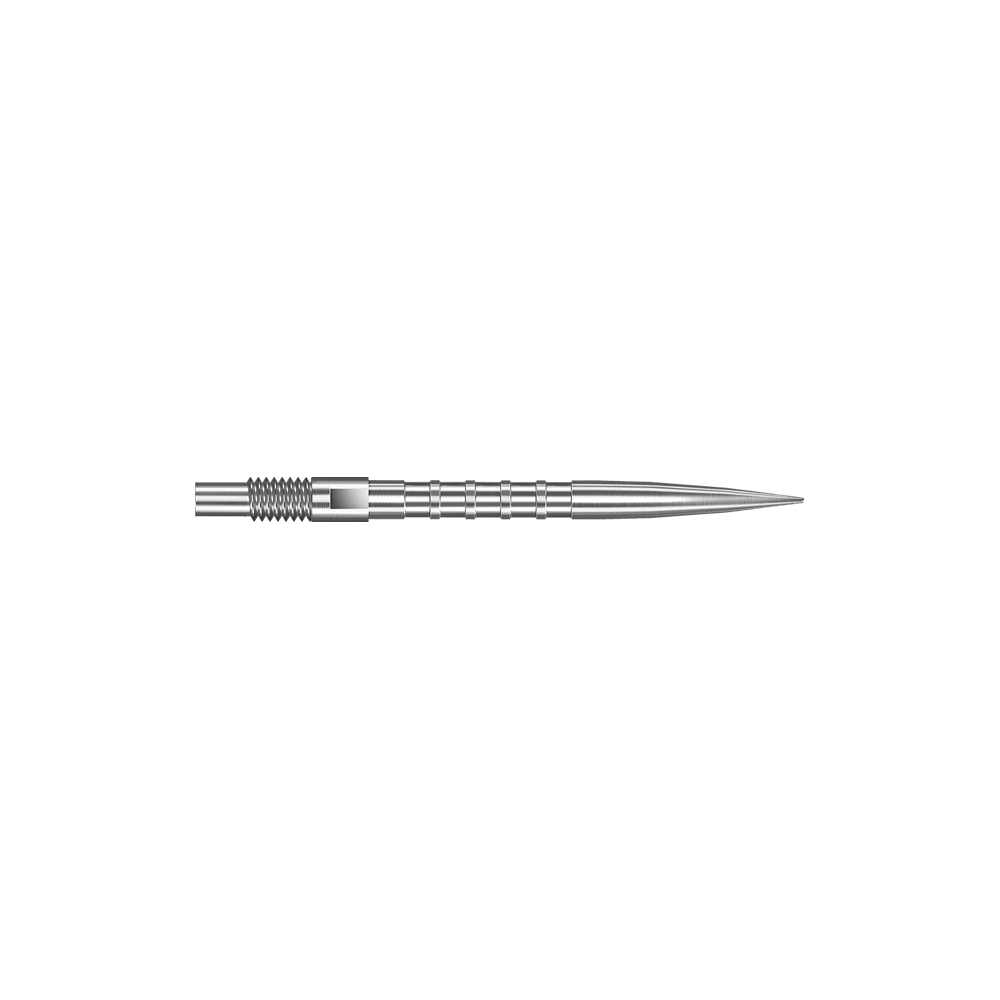 Końcówki do lotek Harrows Quick Point Heavy Metal – srebrne Das Bild zeigt Harrows Quick Point Heavy Metal Grip Dartspitzen in Silber mit einer Länge von 26mm. Die Aufnahme präsentiert das zweite Stück der Serie.