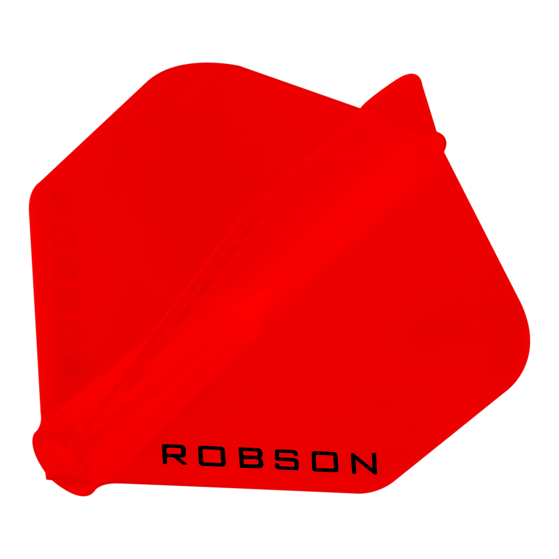 Robson Plus No6 Flights Das Bild zeigt einen roten Dartflight mit der Aufschrift "ROBSON". Der Flight hat eine sechseckige Form und ist komplett rot gefärbt.