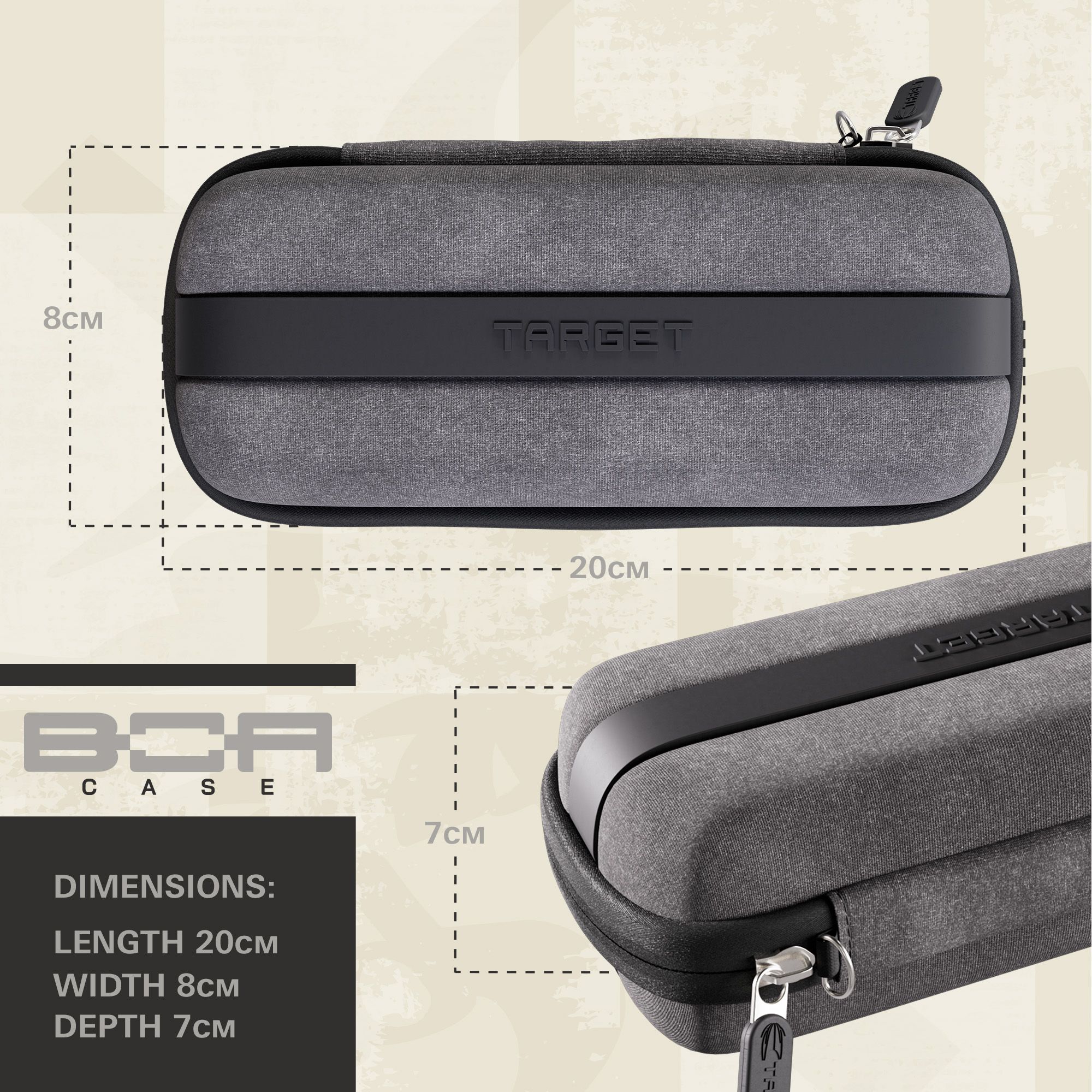 Etui na lotki Target BOA Dieses Bild zeigt das Target BOA Dartcase Grau Hellgrau aus der Seitenansicht. Das Dartcase ist für sicheren Transport von Darts ausgelegt.