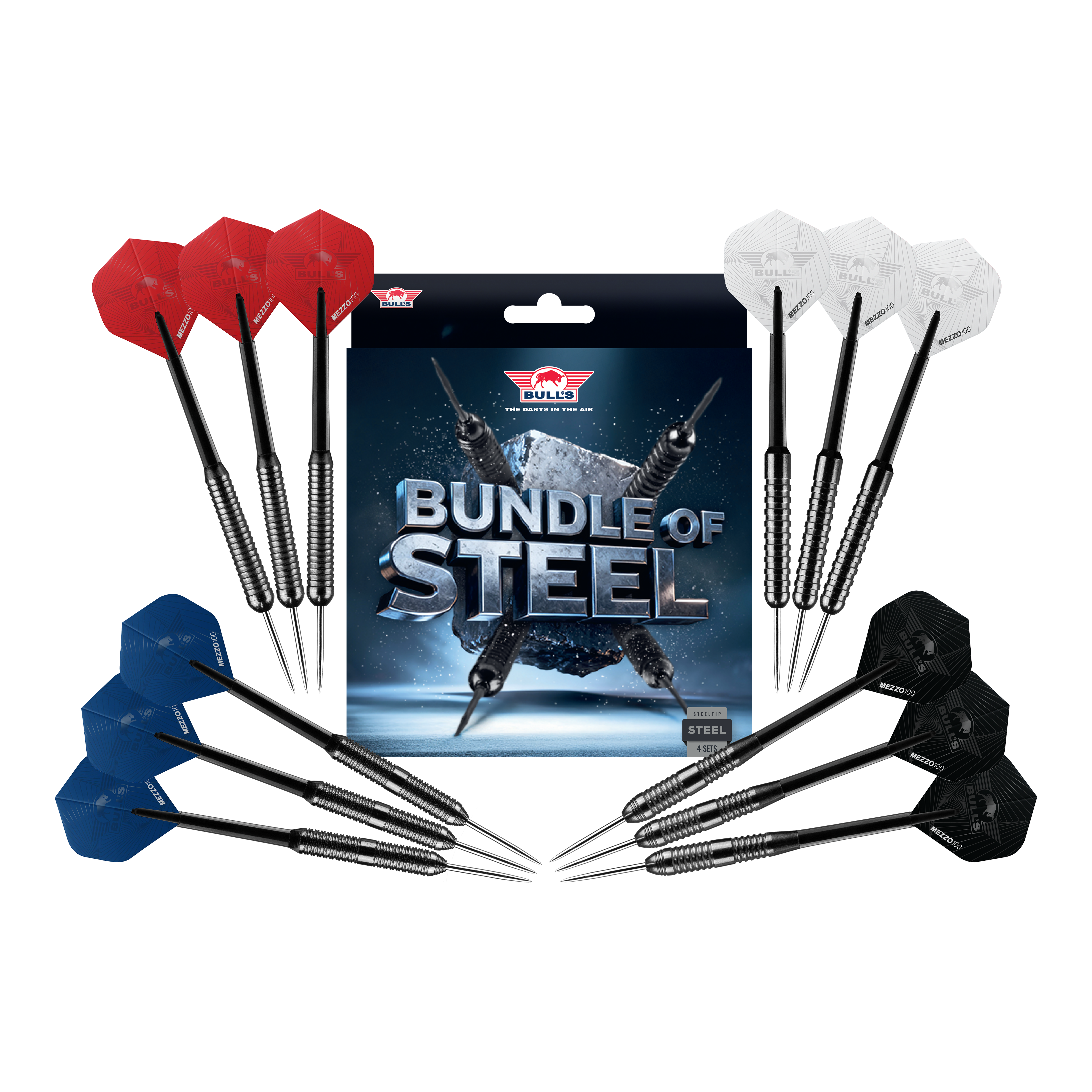 Zestaw stalowych rzutek Bulls NL - 4 zestawy mosiężnych rzutek Steeldarts Zu sehen sind die Bulls NL Bundle Of Steel - 4 Sets Brass Steeldarts. Das Produkt bietet vier Sets Messing-Steeldarts für Dartspieler.