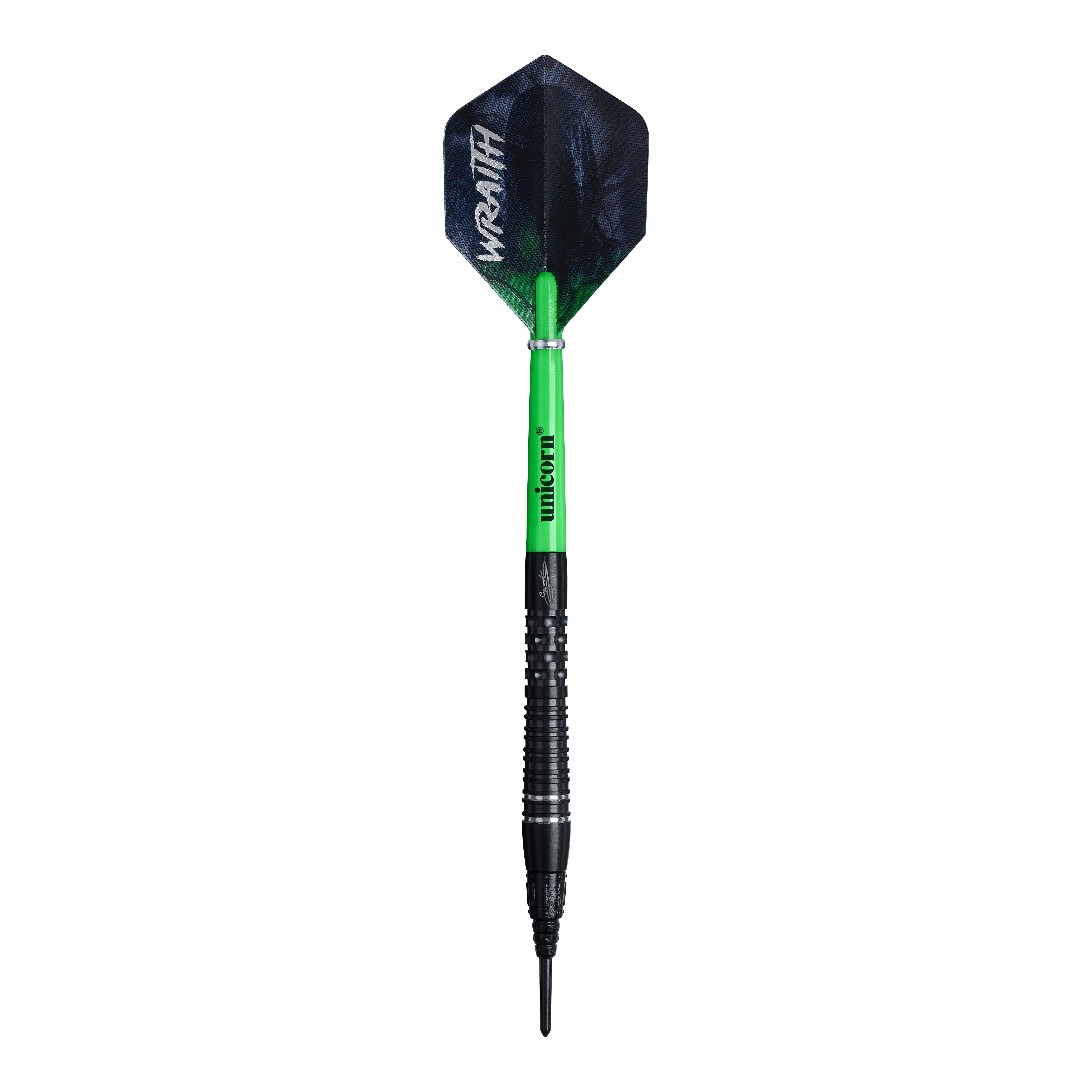 Unicorn Wraith Gary Anderson Phase 6 Soft Darts - 20g Unicorn Wraith Gary Anderson Phase 6 Softdarts mit einem Gewicht von 20g ist zu sehen. Der Softdart wird von der Seite gezeigt.