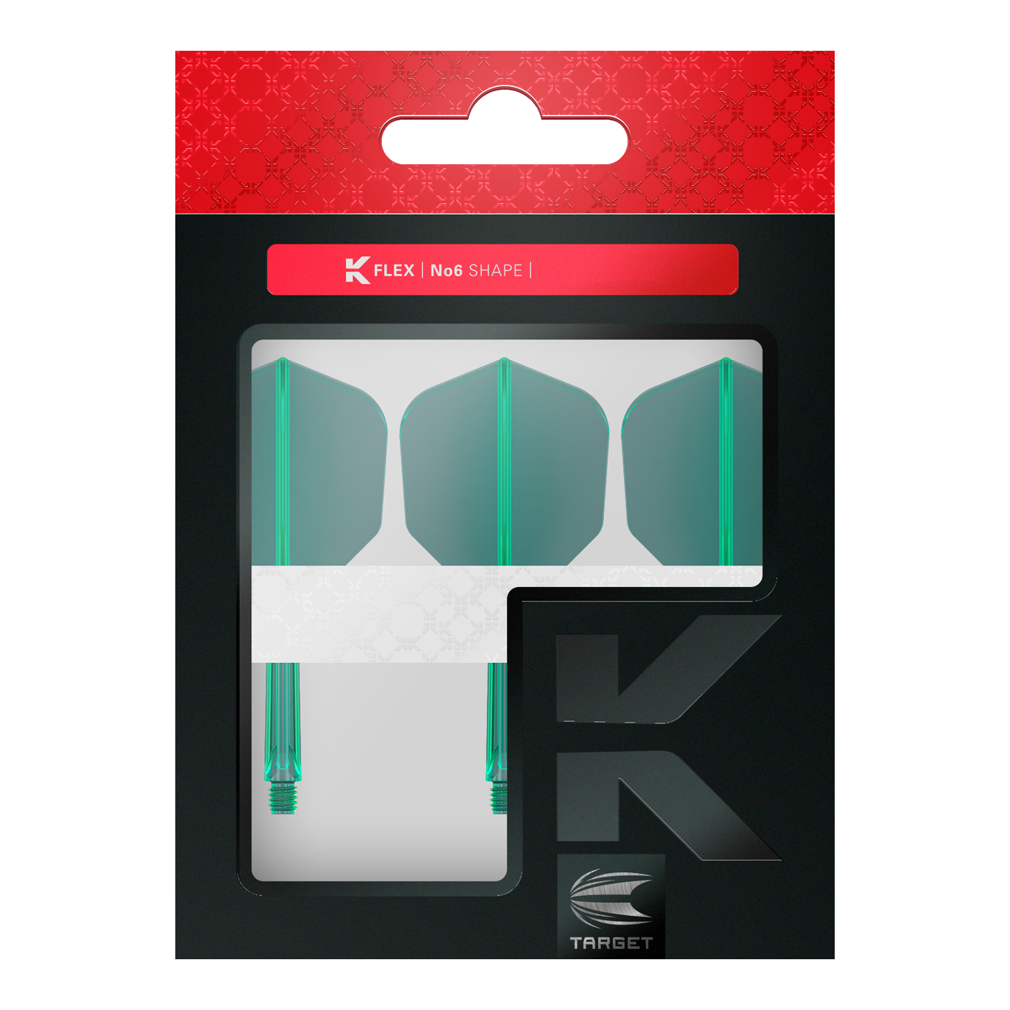 System lotu Target K-Flex No6 – zielony Zwei Dart-Flights mit identischem Design werden nebeneinander gezeigt. Die Aussagekraft der Linien ist klar zu erkennen.