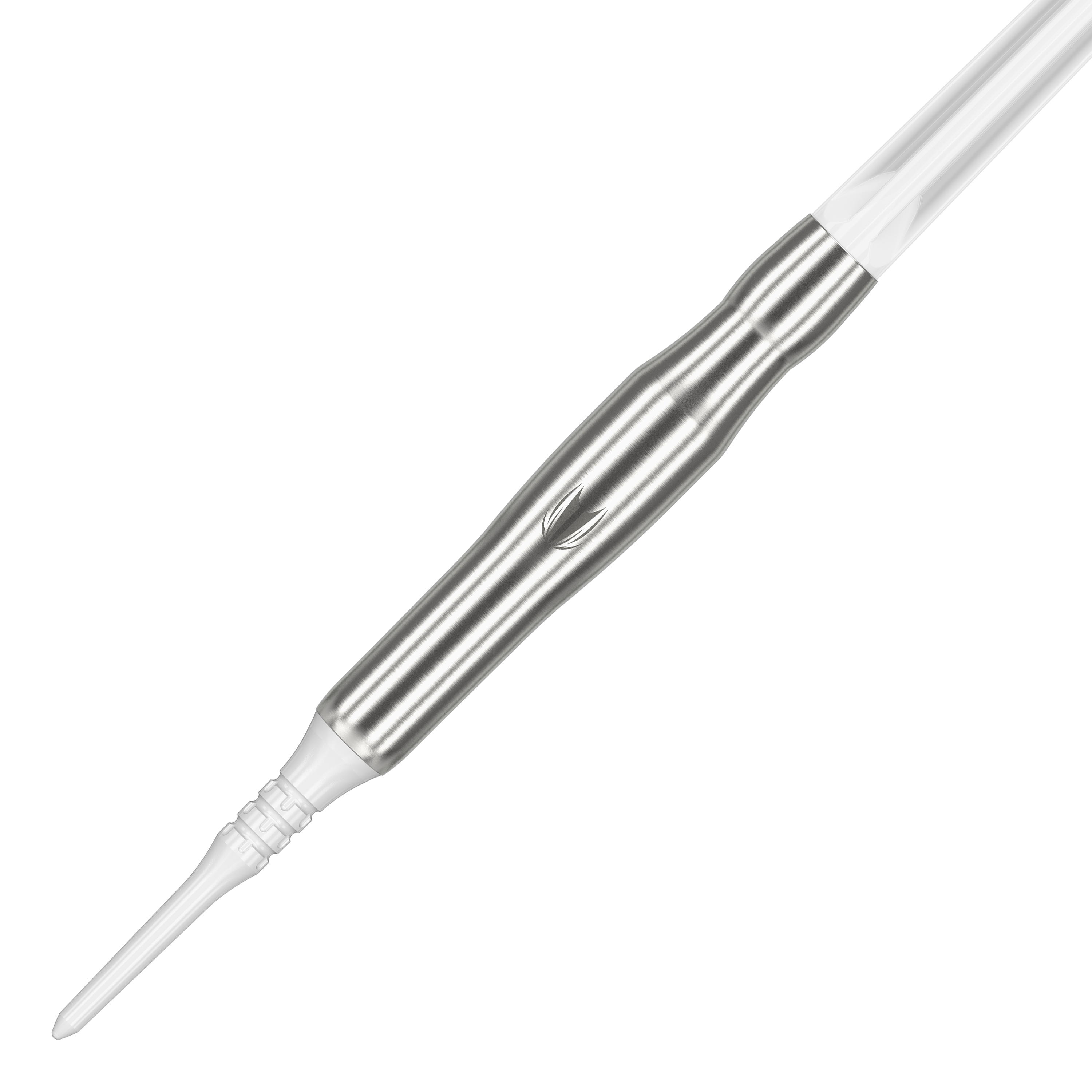 Target Japan Crux Brave Soft Darts - 18,5 g Das Bild zeigt den Target Japan Crux Brave Softdart mit einem Gewicht von 18,5g. Der Dartpfeil hat ein elegantes, silbernes Design mit einer weißen Spitze.