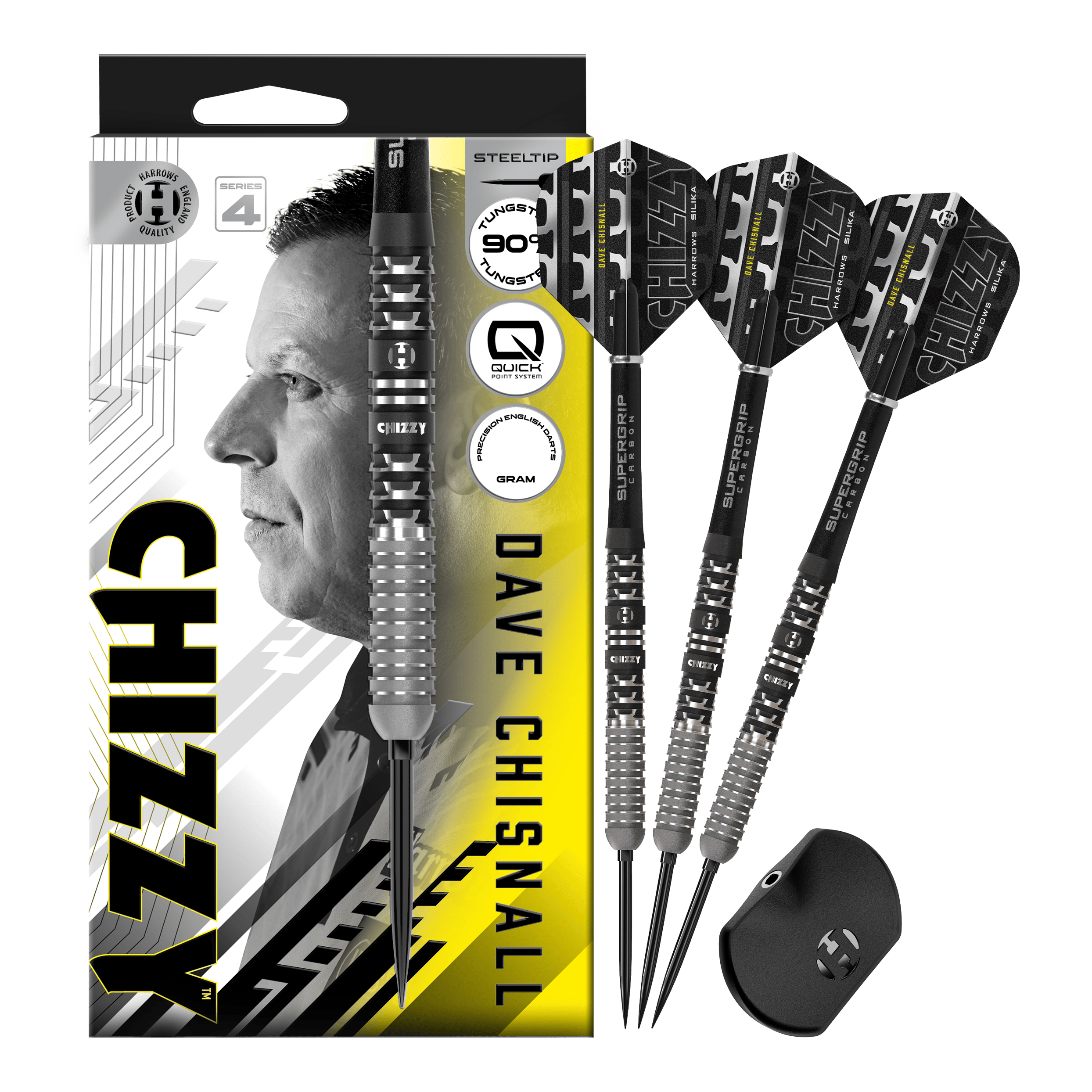 Harrows Dave Chisnall Chizzy Series 4 Quick Point Steeldarts Abgebildet sind die Harrows Dave Chisnall Chizzy Series 4 Quick Point Steeldarts in der Vollansicht. Diese Steeldarts bieten hohe Qualität und ein ansprechendes Design.