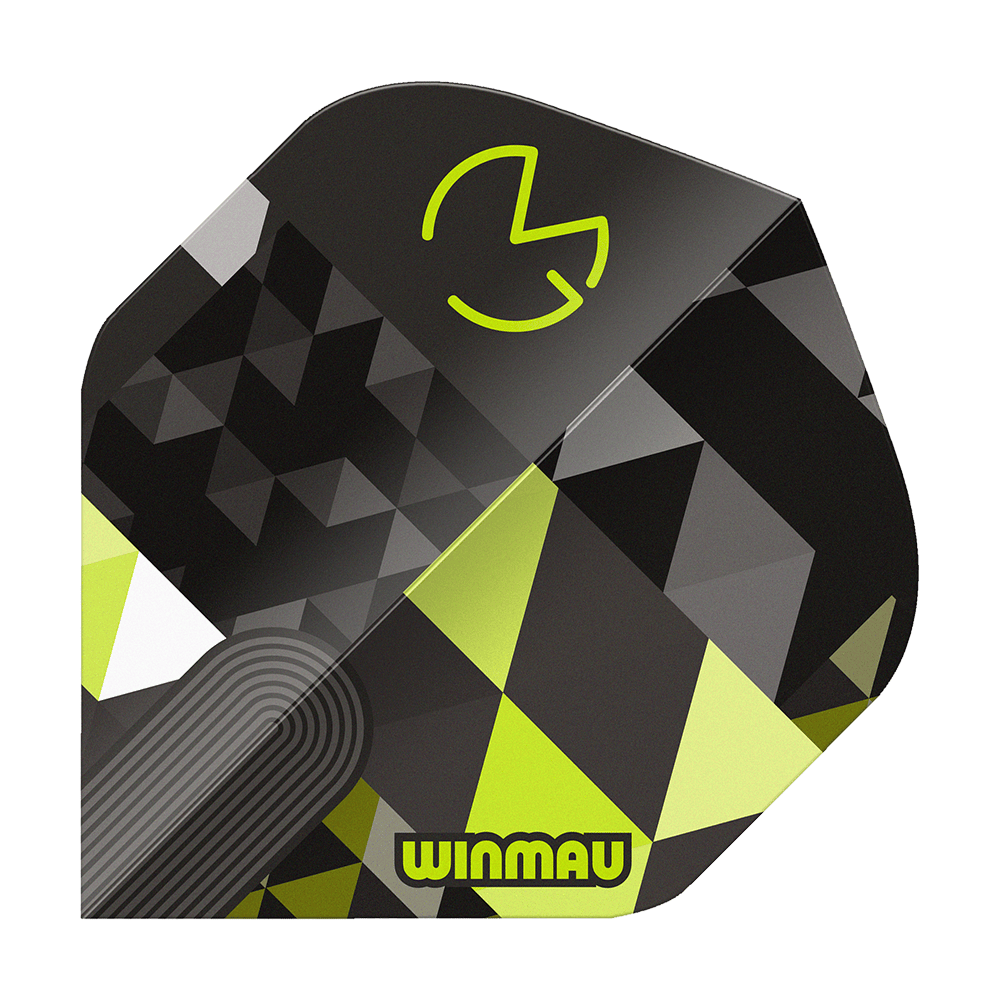 Winmau Prism Delta MvG Logo Green No2 Standard Flights Das Bild zeigt Winmau Prism Delta MvG Logo Green No2 Standard Flights. Es handelt sich um ein Set Flight-Aufsetzer.