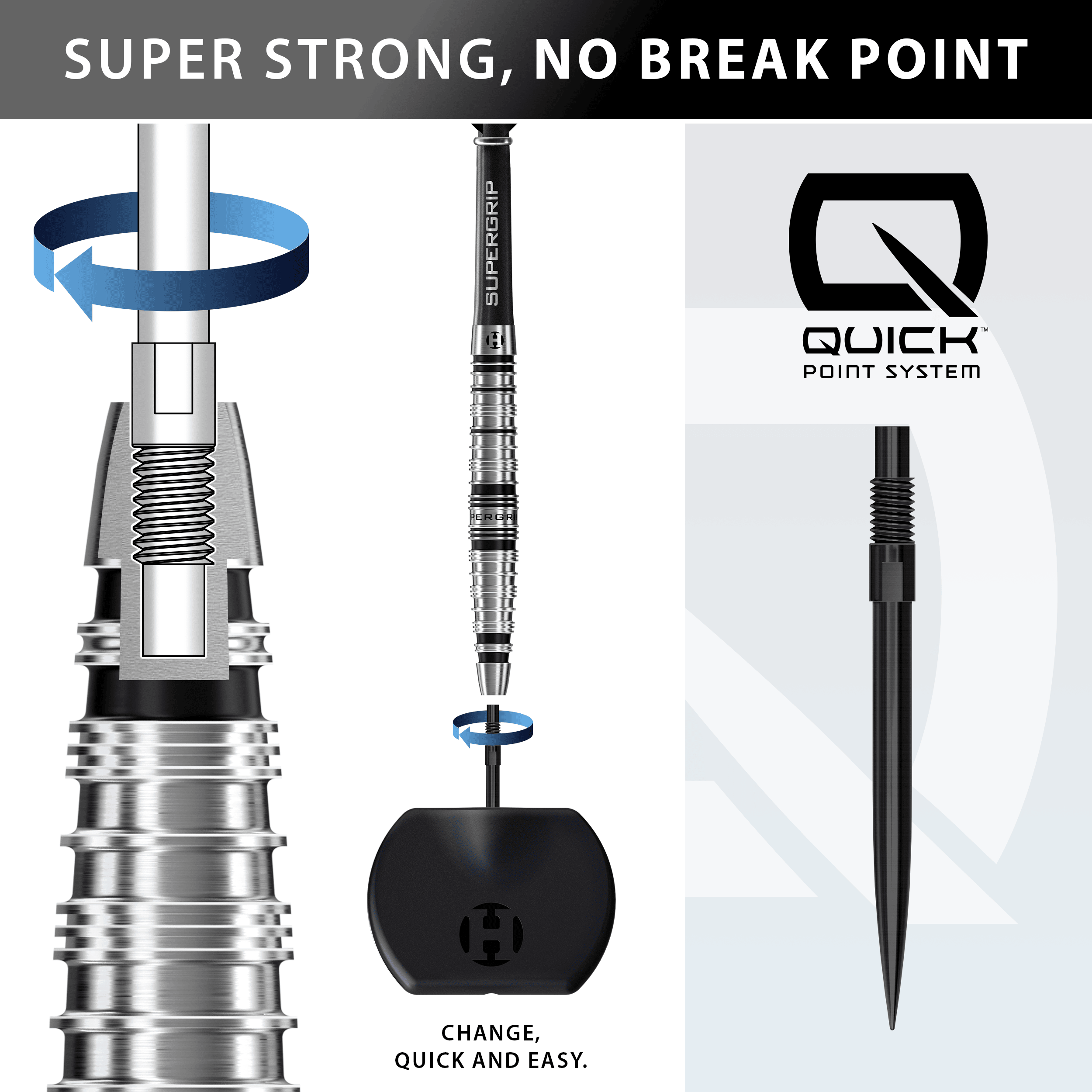 Das Bild stellt die Harrows Supergrip Torpedo Quick Point Steeldarts dar. Hier ist ein weiteres Detail des Produkts abgebildet.