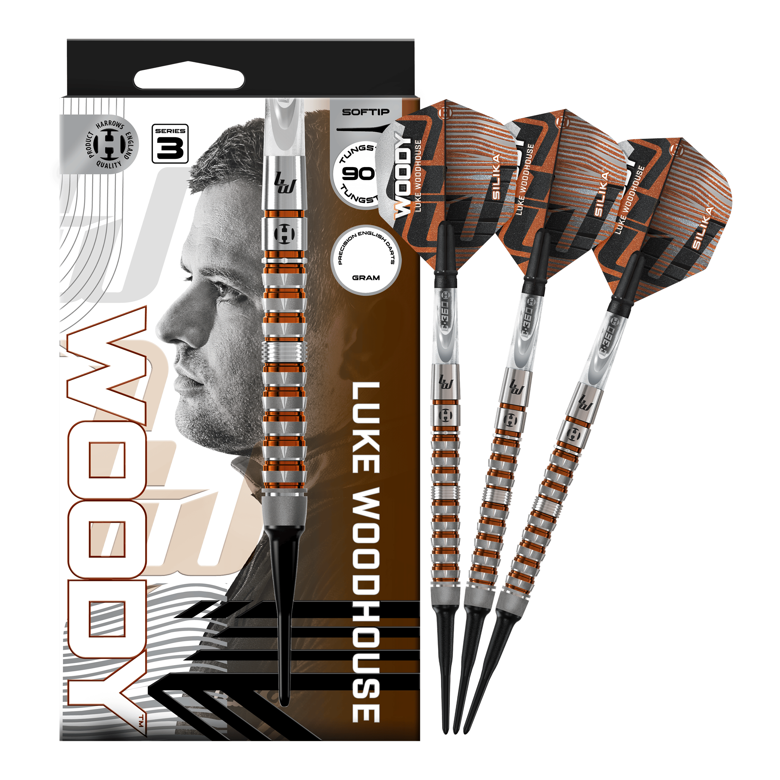 Harrow's Luke Woodhouse Series 3 Soft Darts - 18g Abbildung der Harrows Luke Woodhouse Series 3 Softdarts - 18g. Die Darts werden vollständig dargestellt.