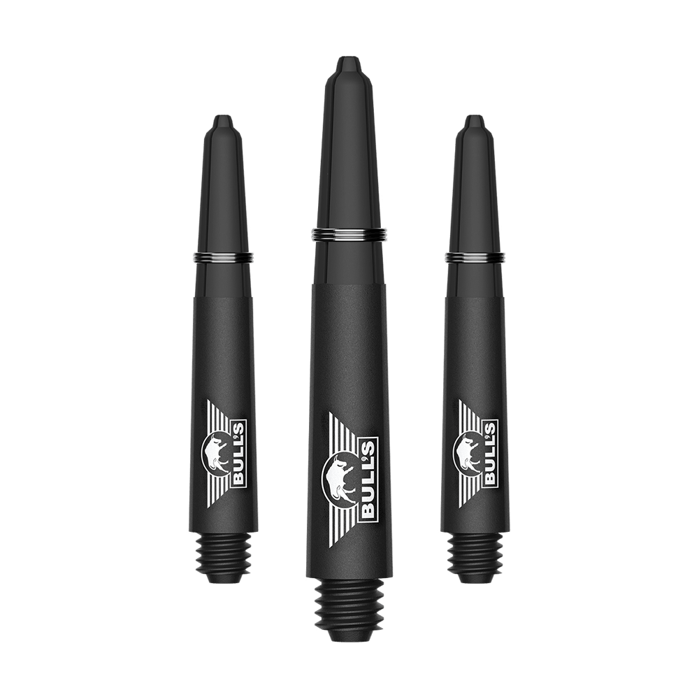 Wałki do gitary Bulls NL Capo Carbon - czarne Ein Bild mit dem Dateinamen BU55340_BullsNL_Capo_Carbon_Shafts_Schwarz_Short_34mm_1Set. Es handelt sich vermutlich um ein Set aus kurzen schwarzen Carbon-Shafts für Darts.
