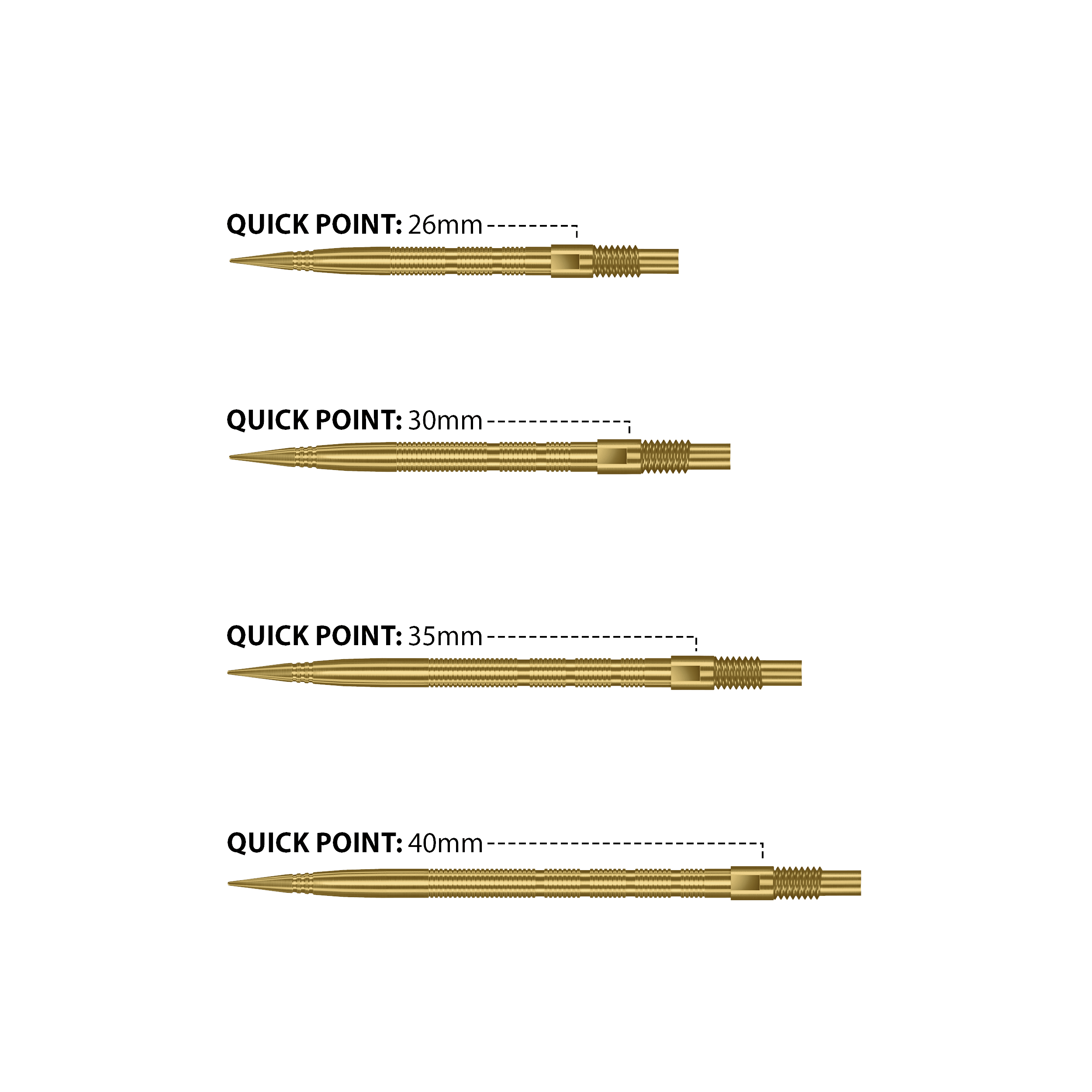 Końcówki do lotek Harrows Quick Point Micro Ridge Dart Tips – złote Das Bild zeigt Harrows Quick Point Micro Ridge Dartspitzen in Gold. Die goldene Farbe verleiht ihnen ein auffälliges Aussehen.