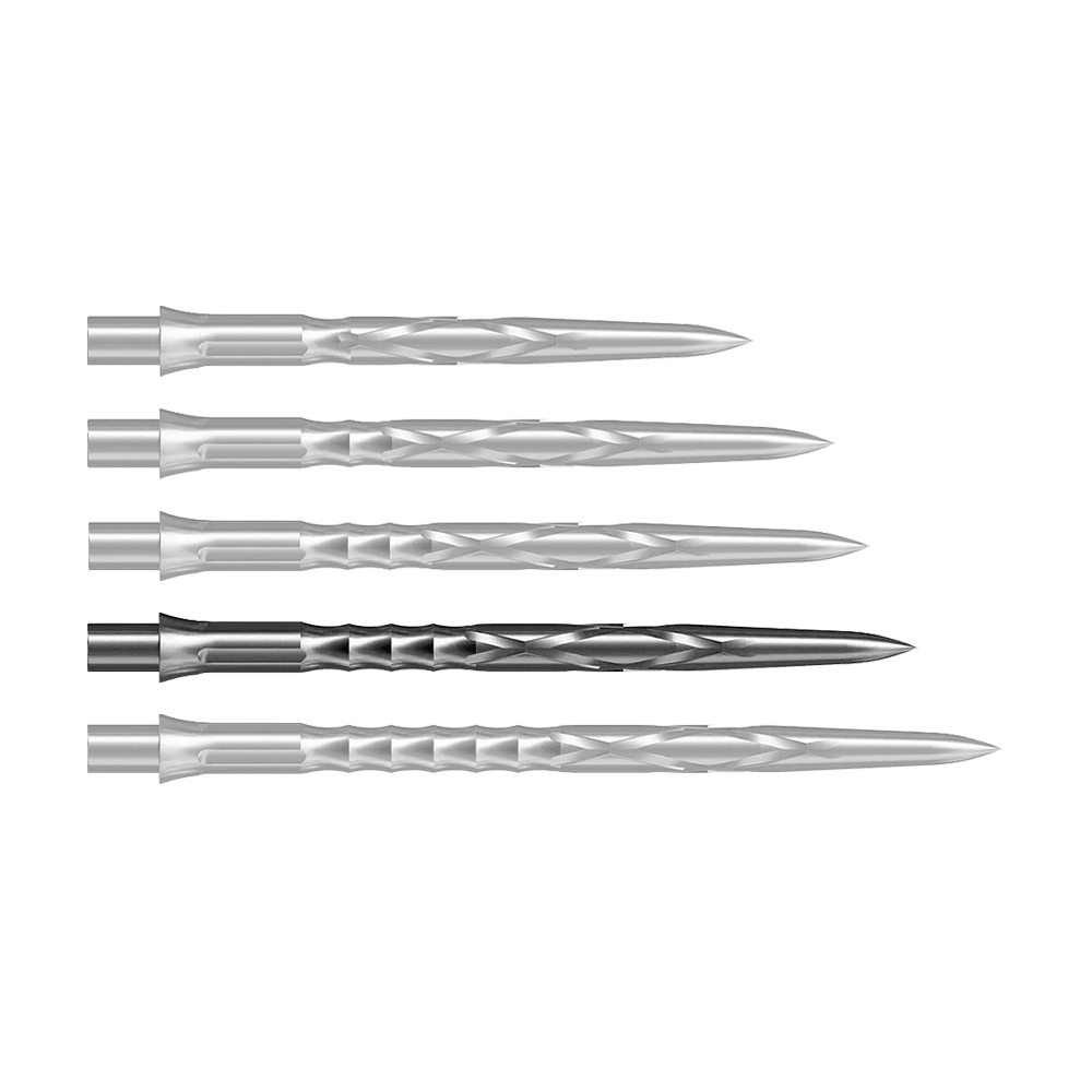 Auf dem Bild ist eine Caliburn Evo System Steeldartspitze HAN G2 in Silber und 36 mm Länge zu sehen. Sie ist speziell für Steeldarts geeignet.