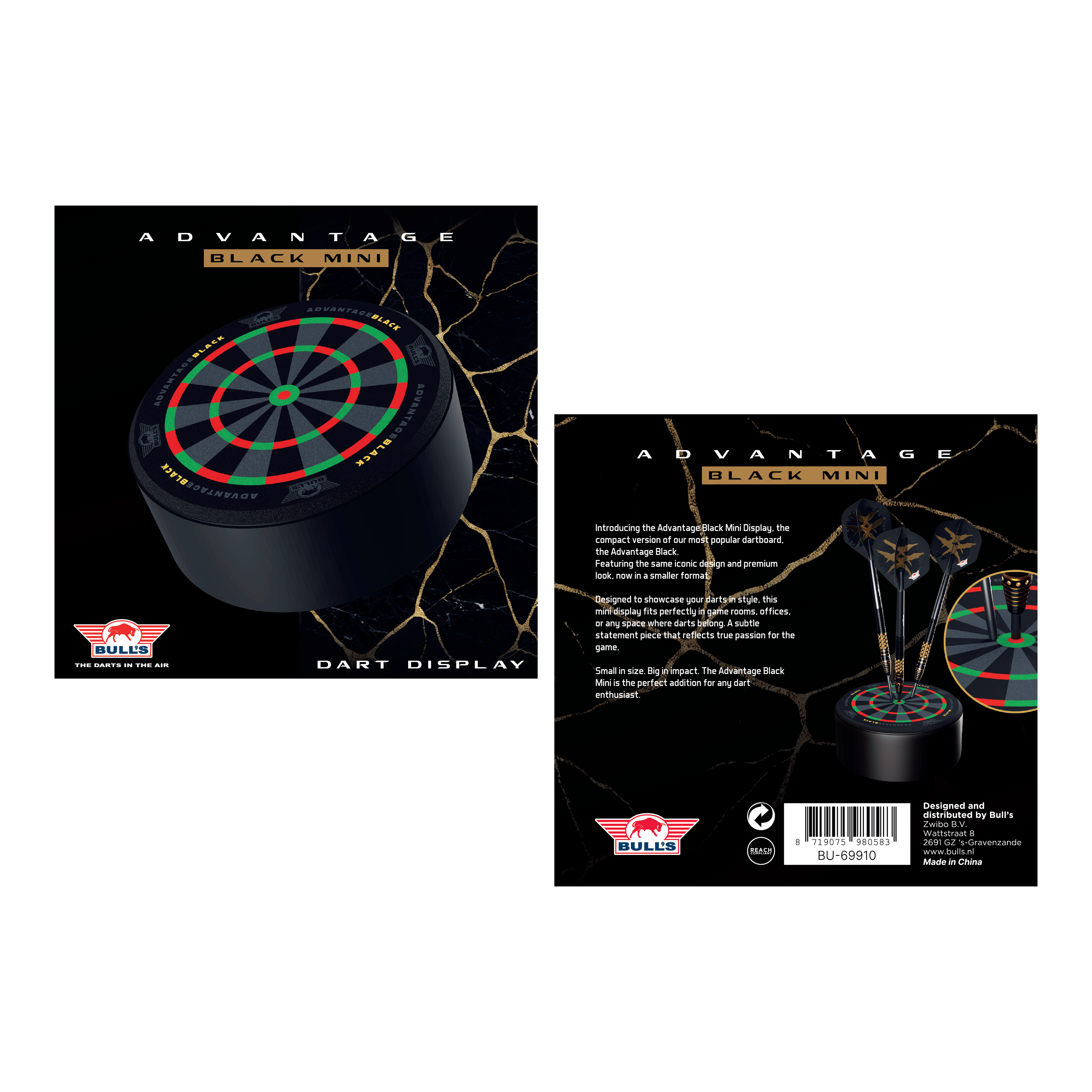 Uchwyt na rzutki Bulls NL Advantage Black Mini Das Bild zeigt den Bulls NL Advantage Black Mini Dart Display Darthalter. Der Halter ist ideal zur Ausstellung von Mini-Darts.