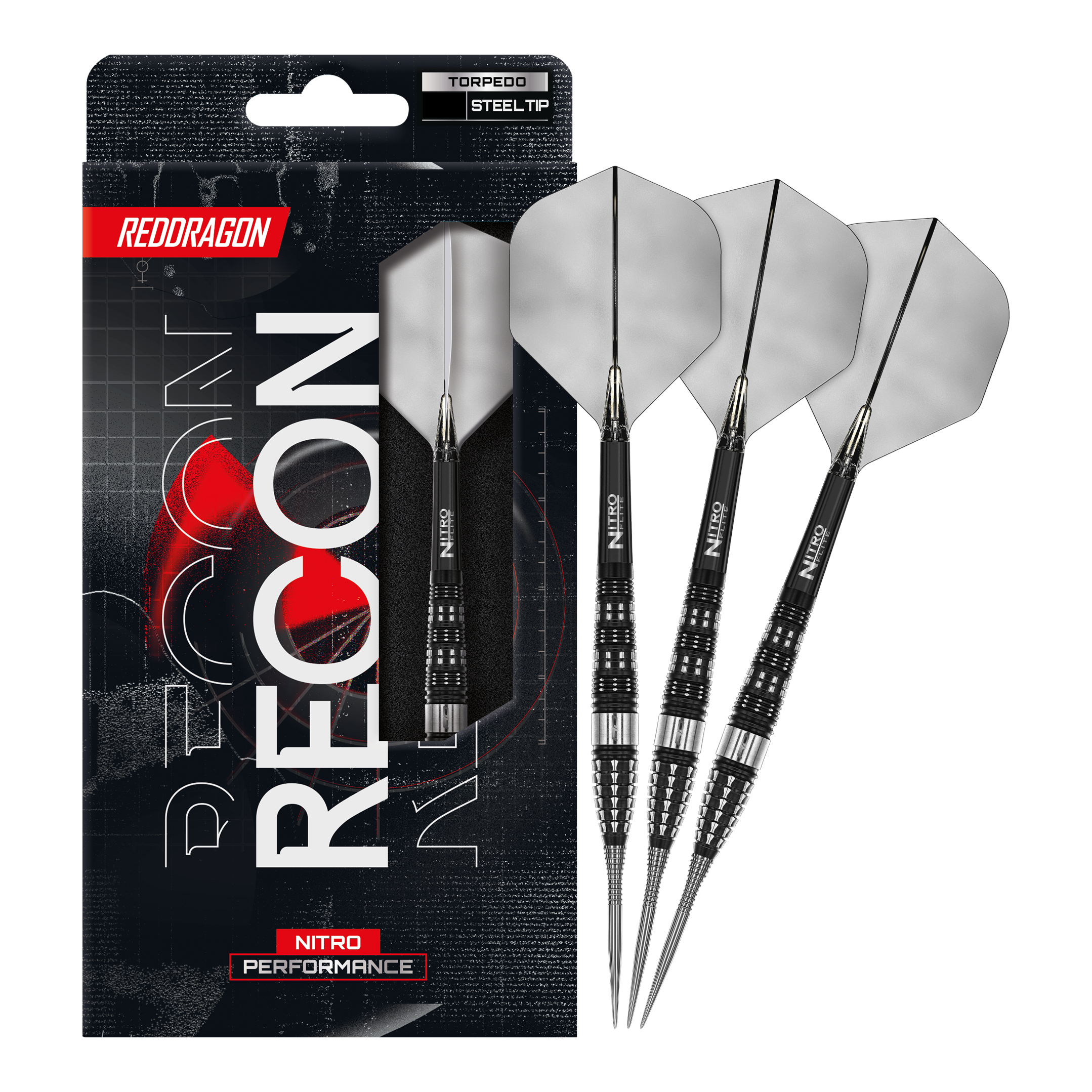 Strzałki stalowe Red Dragon Recon Torpedo Auf dem Bild ist ein vollständiger Satz Red Dragon Recon Torpedo Steeldarts dargestellt. Diese Steeldarts sind speziell für präzises Spielen entwickelt.
