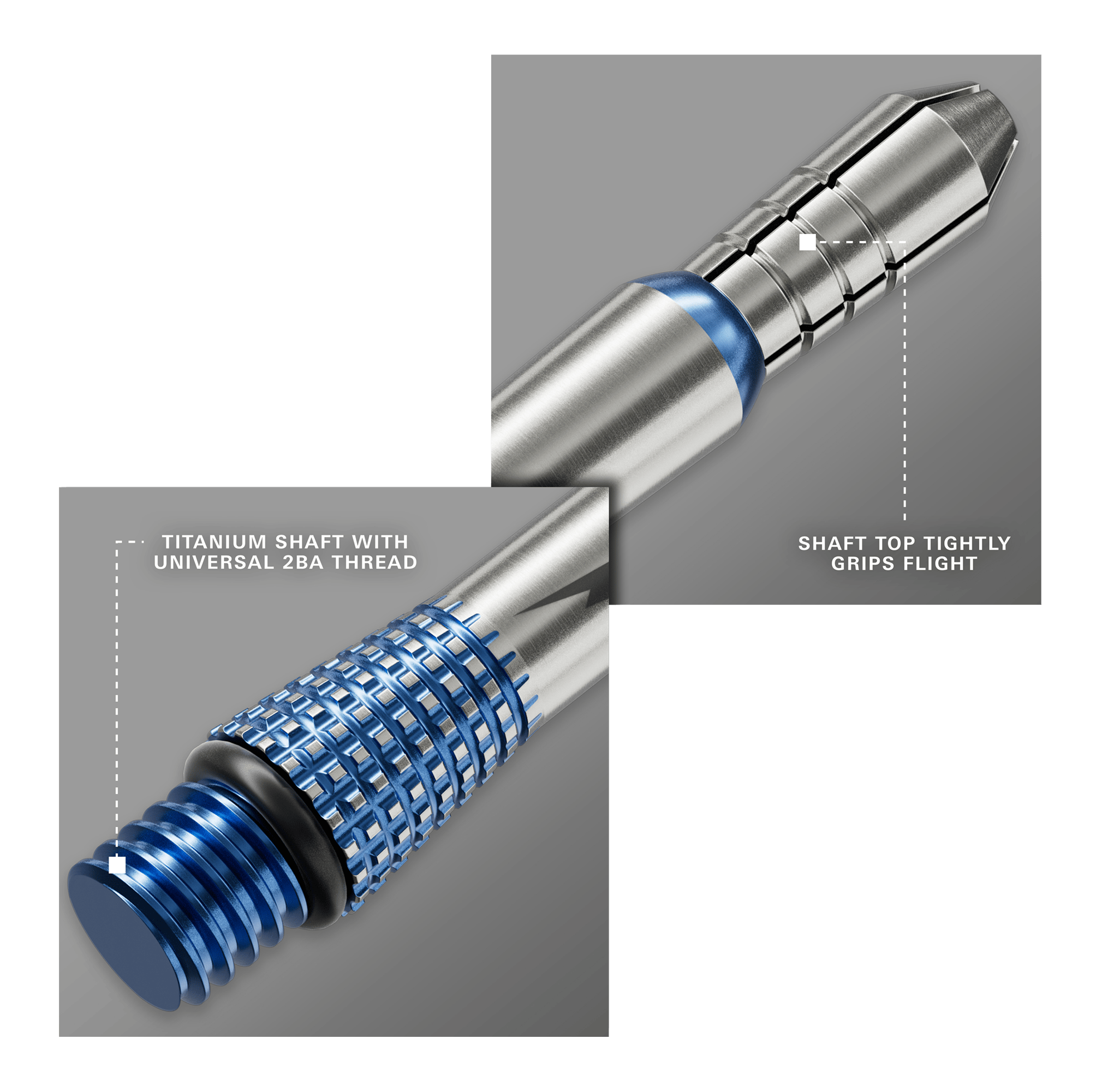 Abgebildet sind die Target Phil Taylor Power Gx2 Titanium Shafts. Diese hochwertigen Schäfte aus Titan bieten extra Stabilität beim Dartspiel.