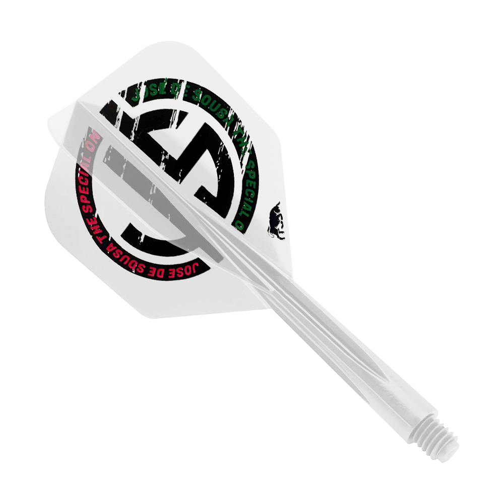 Condor AX Jose De Souza Special One Inspiration Flight System – Przezroczysty – Mały Dies ist ein klarer Dart-Flight mit dem Aufdruck "JOSE DE SOUZA THE SPECIAL ONE". Das Produkt ist das "Condor AXE Jose De Souza Special One Inspiration Flight-System" in der Größe Small.