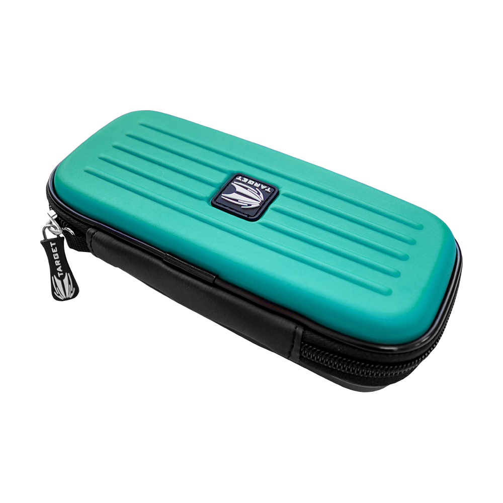 Das Bild zeigt das Produkt "Target Takoma Dartwallet". Es ist ein türkisfarbenes Etui mit schwarzem Reißverschluss und dem Target-Logo auf der Oberseite.