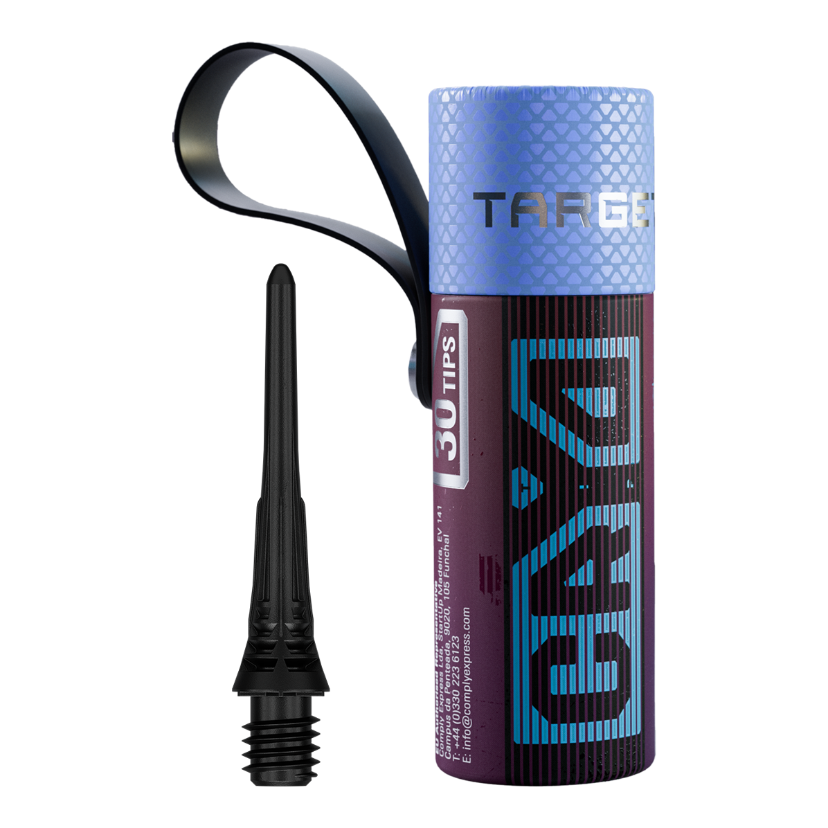 Das Bild präsentiert die Target Cryo Softdartspitzen im 30er Pack in schwarzer Farbe. Diese Ersatzspitzen sind für den Einsatz mit Softdarts gedacht.