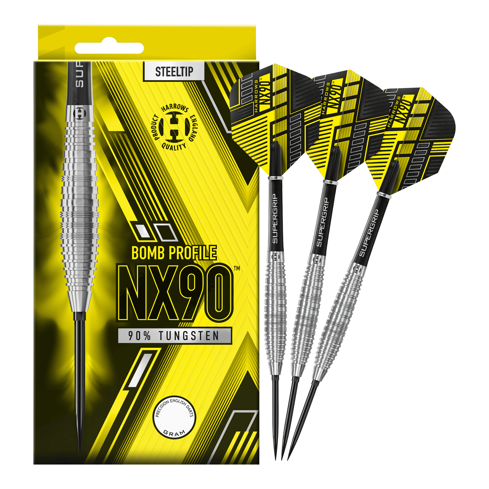 Lotki stalowe Harrows NX90 Bomb Quick Point Gezeigt werden die Harrows NX90 Bomb Quick Point Steeldarts. Diese Darts bieten ein präzises Wurfverhalten für den Spieler.
