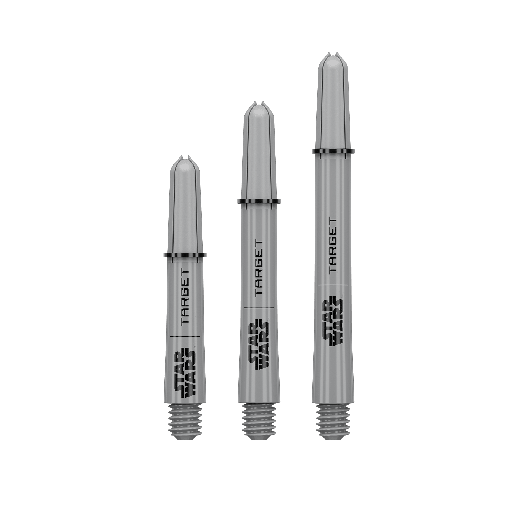 Wałki Target Star Wars ProGrip – szare Abgebildet sind Target Star Wars ProGrip Shafts - Grau. Die grauen Dartschäfte eignen sich für präzise Würfe.