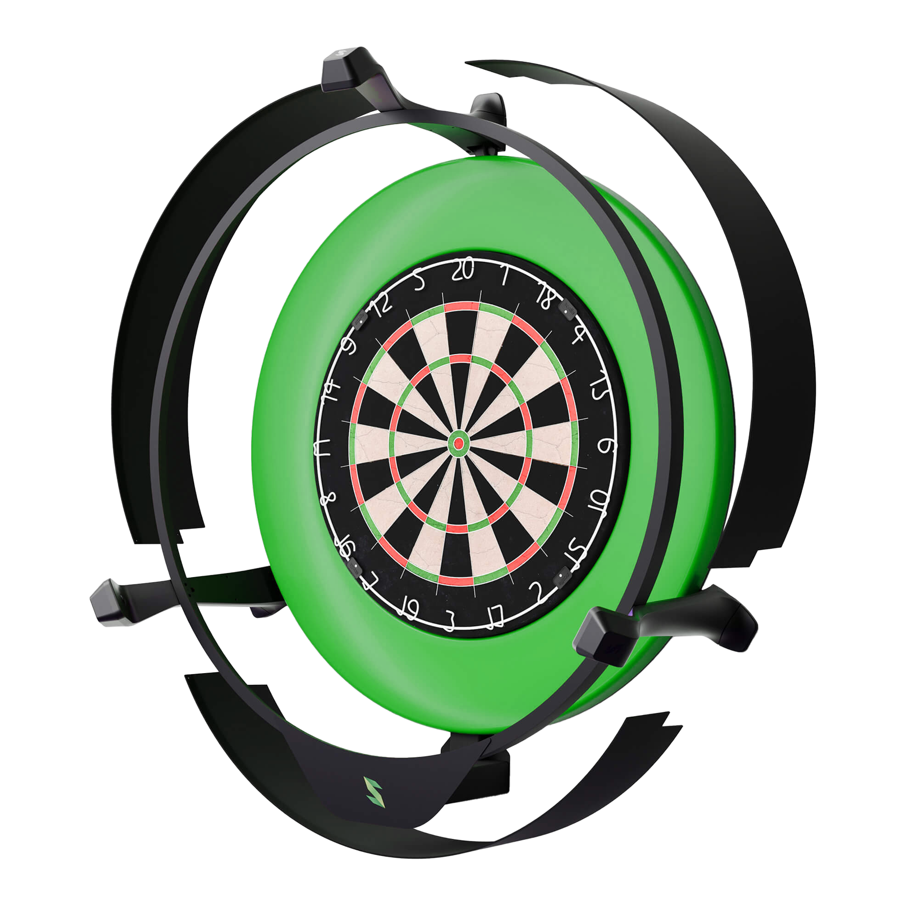 Elektroniczny system autopunktacji Scolia Home 2 z pierścieniem świetlnym 2026 Das Bild zeigt das Produkt "Scolia Home 2 Electronic Score System mit Beleuchtungsring". Es handelt sich um ein elektronisches Punktesystem für Dartboards, das von einem grünen Beleuchtungsring umgeben ist.