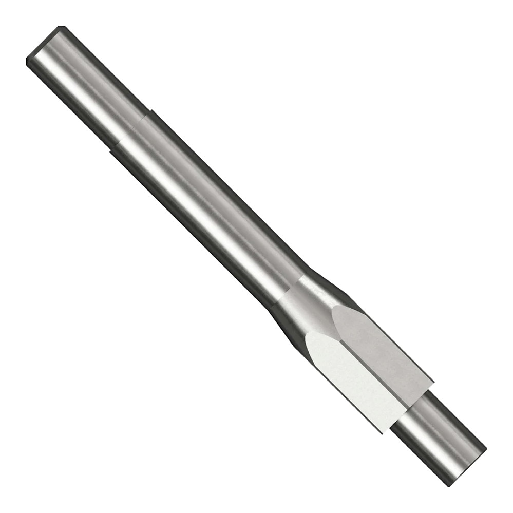 Das Bild zeigt das Produkt "Caliburn Repoint Tool". Es handelt sich um ein Metallwerkzeug mit zylindrischer Form und abgeschrägten Kanten.