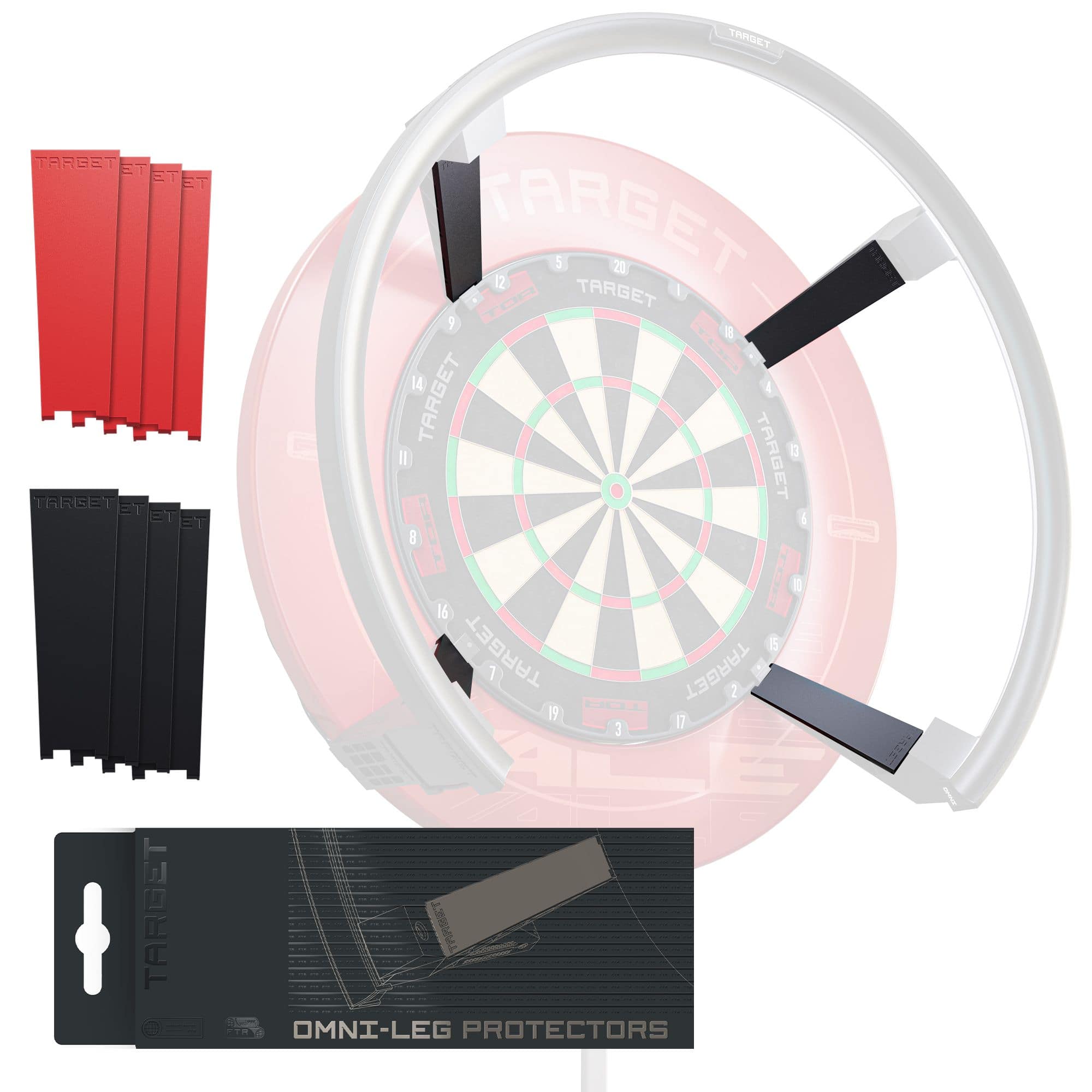 Ochraniacze nóg Target OMNI Target OMNI Leg Protectors sind auf diesem Bild zu sehen. Sie bieten Schutz für die Beine beim Dartspielen.