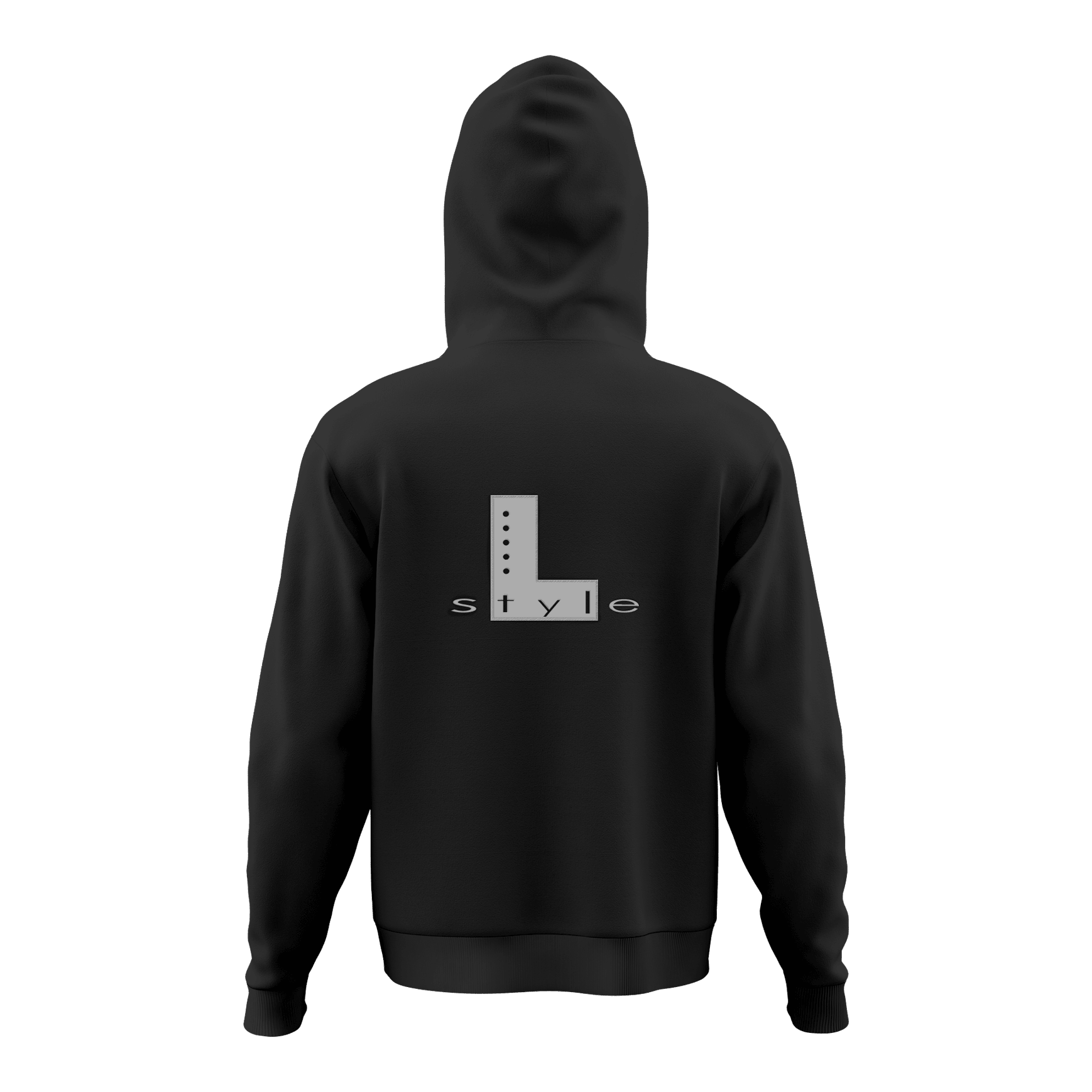 Bluza z kapturem w stylu L - czarna Der Hoodie ist schwarz und hat auf dem Rücken ein großes "L style"-Logo in Grau. Das Design ist schlicht und modern gehalten.