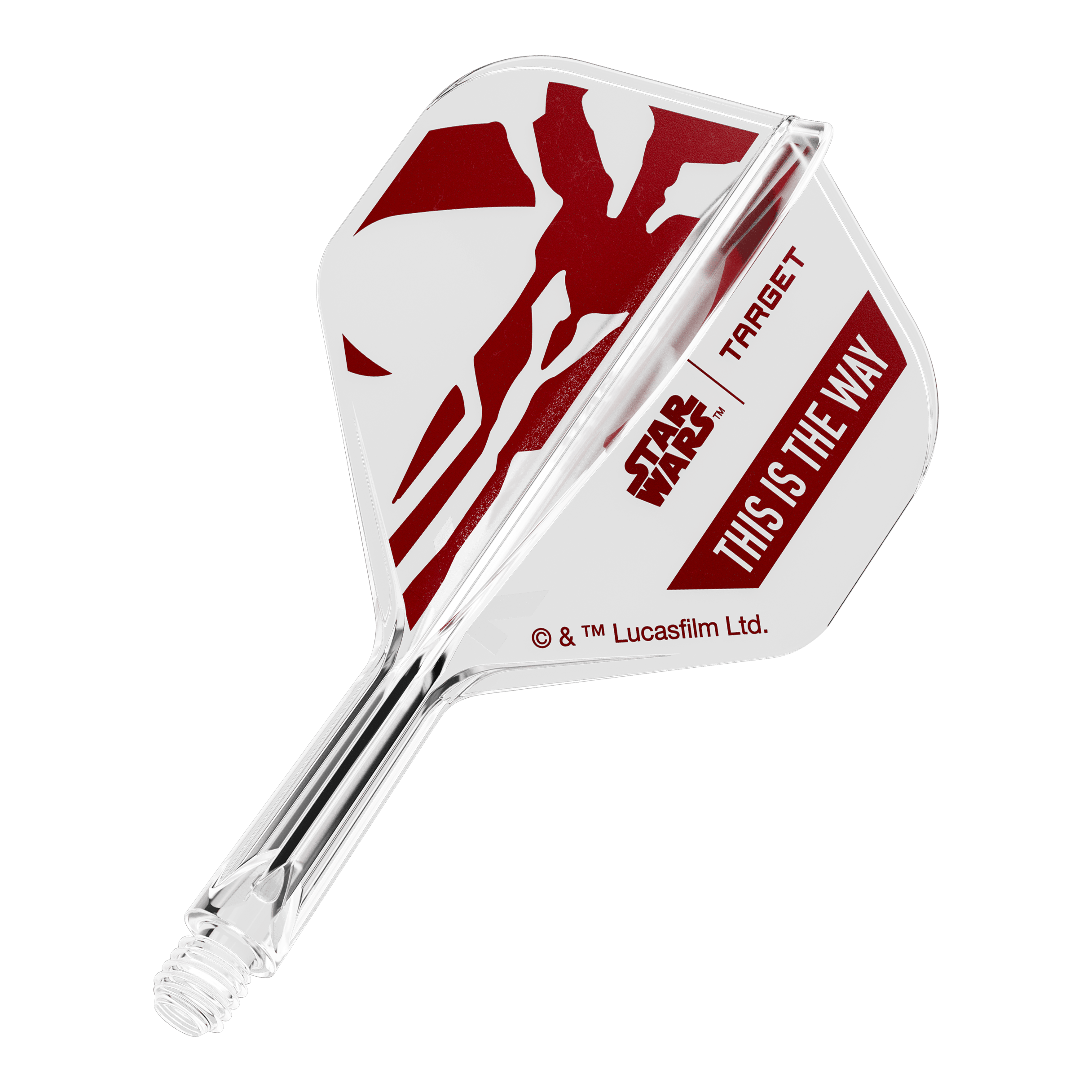 Zestaw Target Star Wars K-Flex Mandalorian No2 Standard Flights Abgebildet ist ein Flight für Darts, inspiriert von Star Wars. Es handelt sich um das Modell 'K-Flex This Is The Way No2 Standard Flights' mit 19mm Größe.