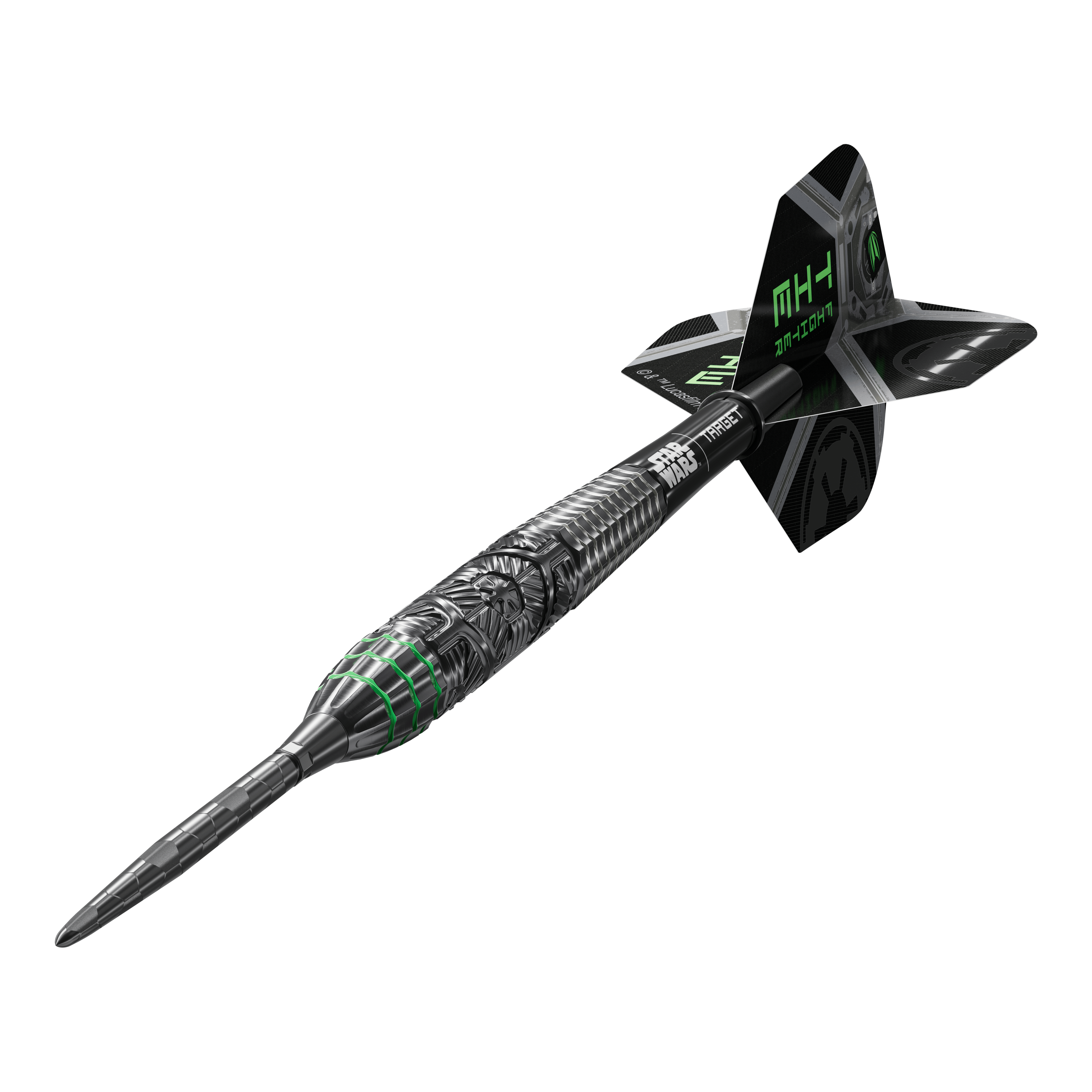 Abgebildet sind die Target Star Wars Tie Fighter Swiss Point Steeldarts. Das Produkt richtet sich an Fans von Star Wars und Darts.