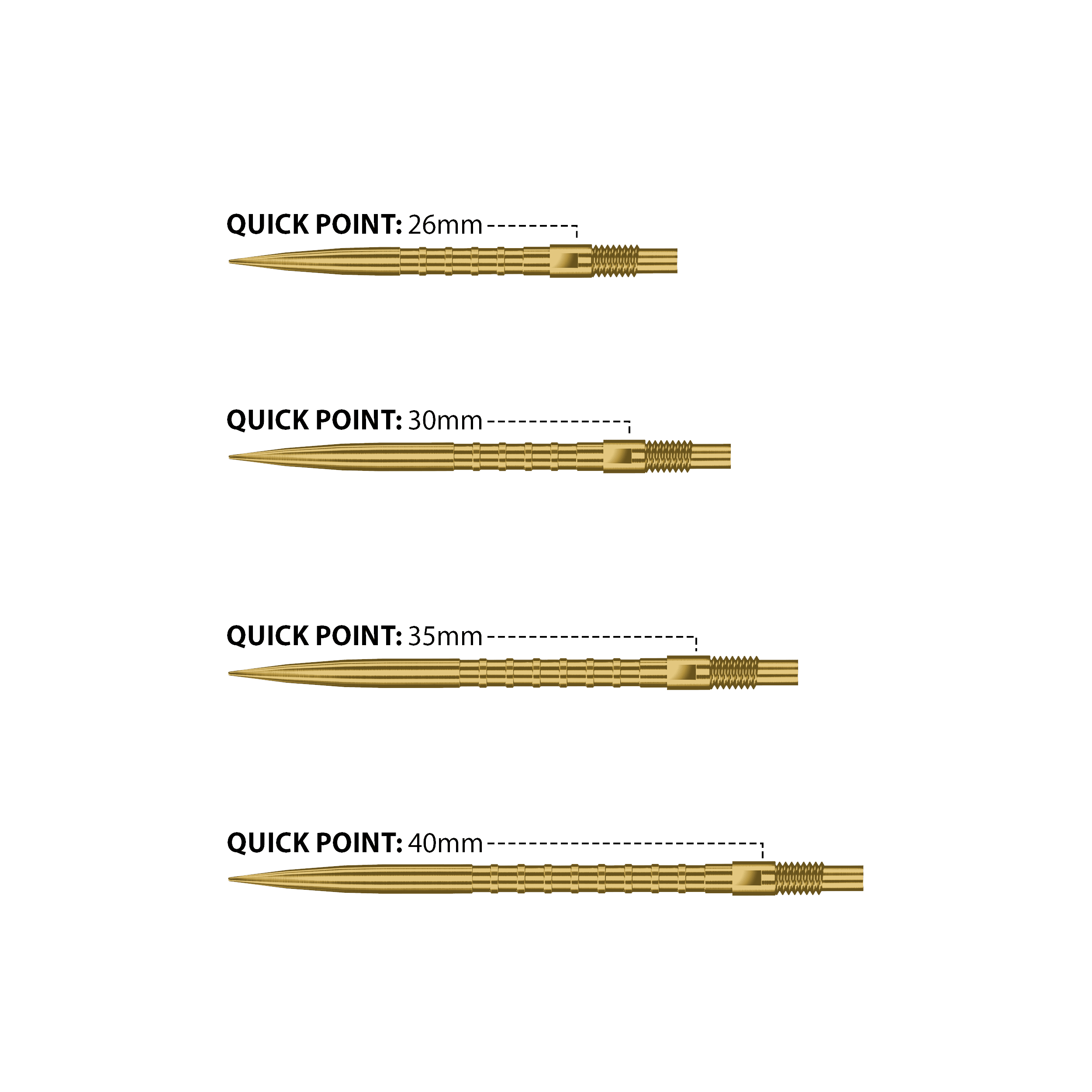 Końcówki do lotek Harrows Quick Point Heavy Metal – złote Abgebildet sind Harrows Quick Point Heavy Metal Dartspitzen in Gold. Sie zeichnen sich durch ihre goldene Farbe und hohe Qualität aus.