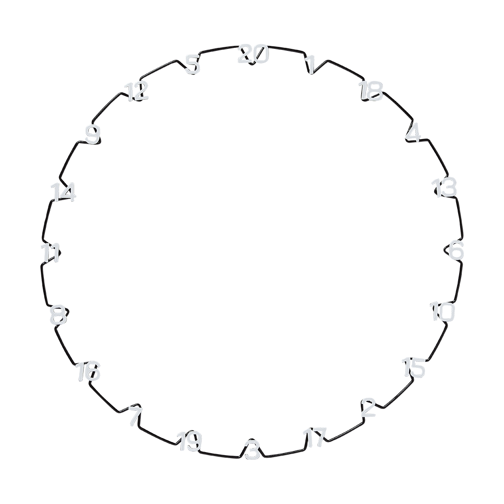 07890_Unicorn_Horizontal_Number_Ring_Zahlenring_3 Das Bild zeigt einen Zahlenring mit den Zahlen von 1 bis 20, die kreisförmig angeordnet sind. Die Zahlen sind jeweils durch kurze Linien miteinander verbunden.