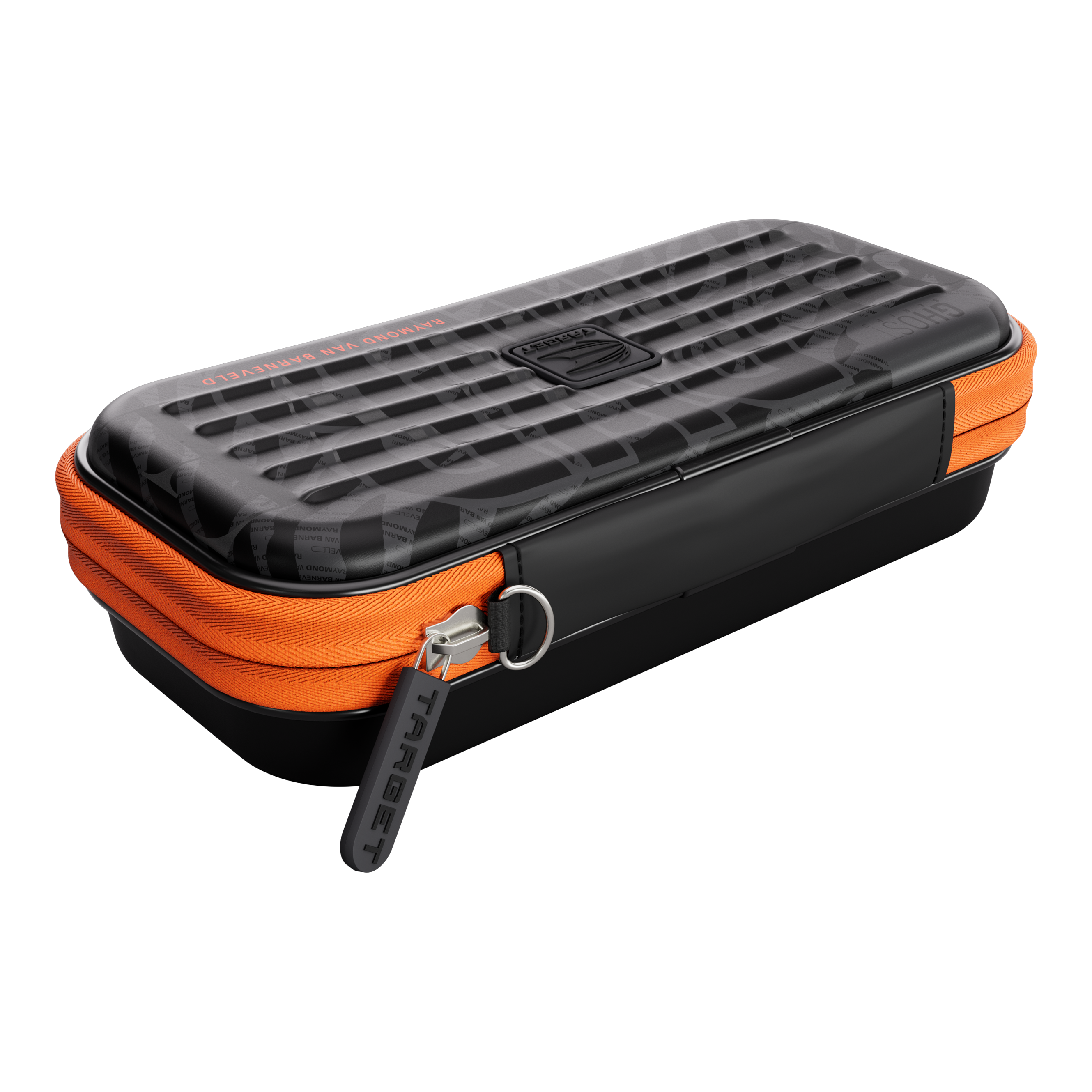 Hier ist das Takoma Ghost Series Raymond Van Barneveld Dartcase zu sehen. Das Dartcase dient zur sicheren Aufbewahrung von Darts und Zubehör.