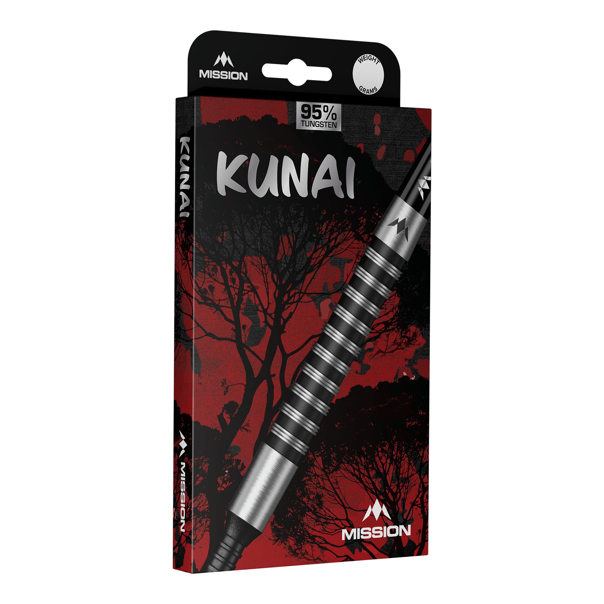Hier wird Mission Kunai Black PVD Steeldarts - 23g dargestellt. Die Steeldarts bestehen aus schwarzem Material und wiegen 23 Gramm.