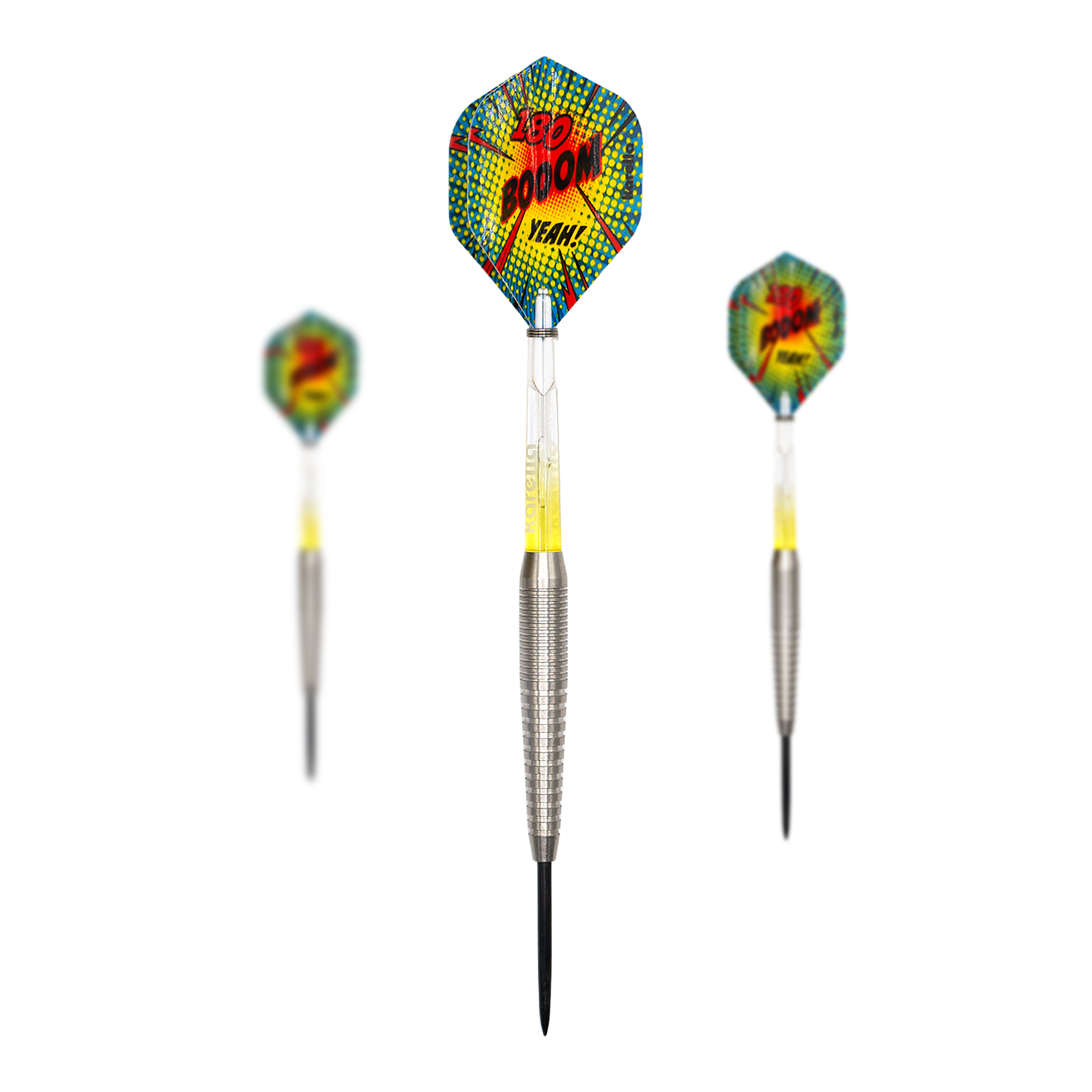 Lotki stalowe Karella Comic Line CL-5 - 21g Abgebildet wird das Set Karella Comic Line CL-5 Steeldarts - 21g. Das Set beinhaltet mehrere Steeldarts mit Comic-Motiv.