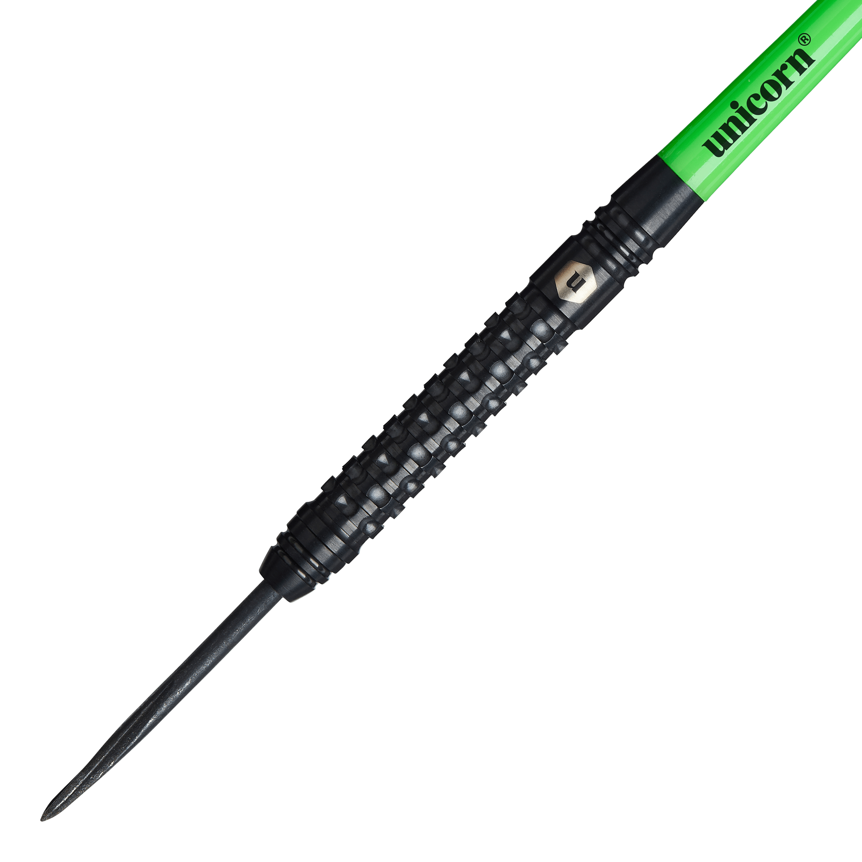 Stalowe lotki Unicorn Wraith Unicorn Wraith Steeldarts sind als Set angeordnet. Die Barrels sind auffällig gestaltet.