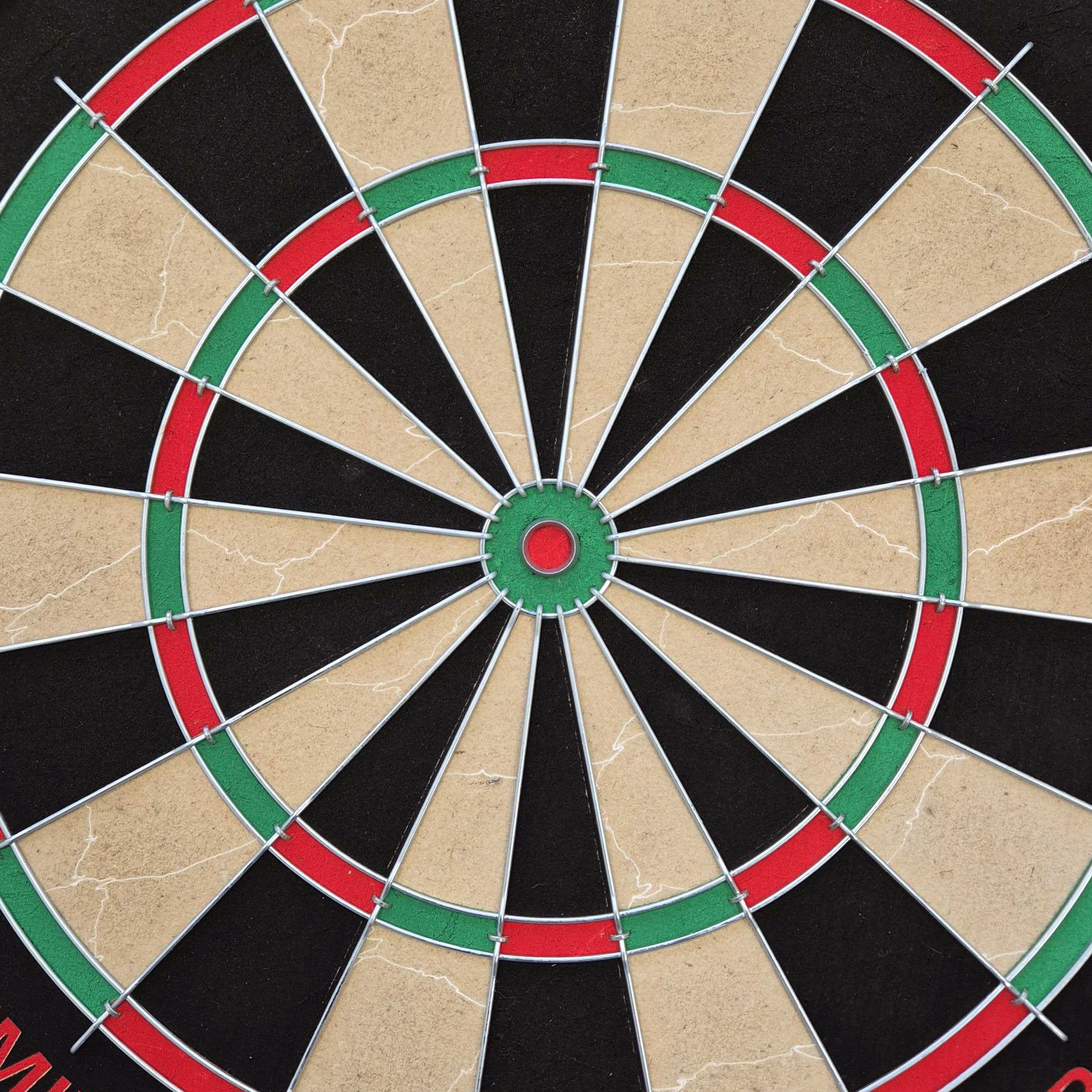Zestaw tarcz stalowych Target Dimitri Van Den Bergh Auf dem Bild ist eine Steeldartscheibe mit farbigen Segmenten in Rot, Grün, Schwarz und Beige zu sehen. Es handelt sich um das Produkt "Target Dimitri Van Den Bergh Steeldartboard Set".