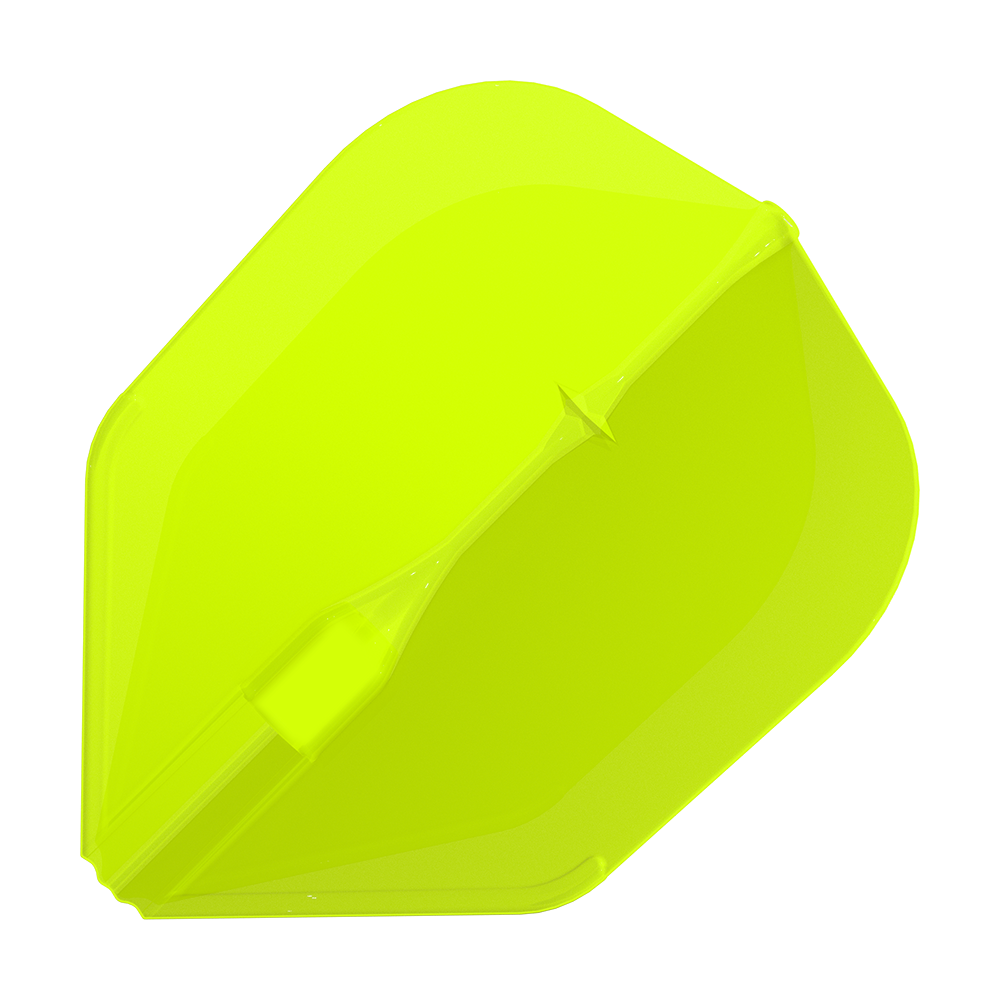 Loty L-L-Style3EZ Das Bild zeigt eine neon-gelbe Dartflügel. Die Oberfläche ist glatt und hat eine auffällige, leuchtende Farbe.