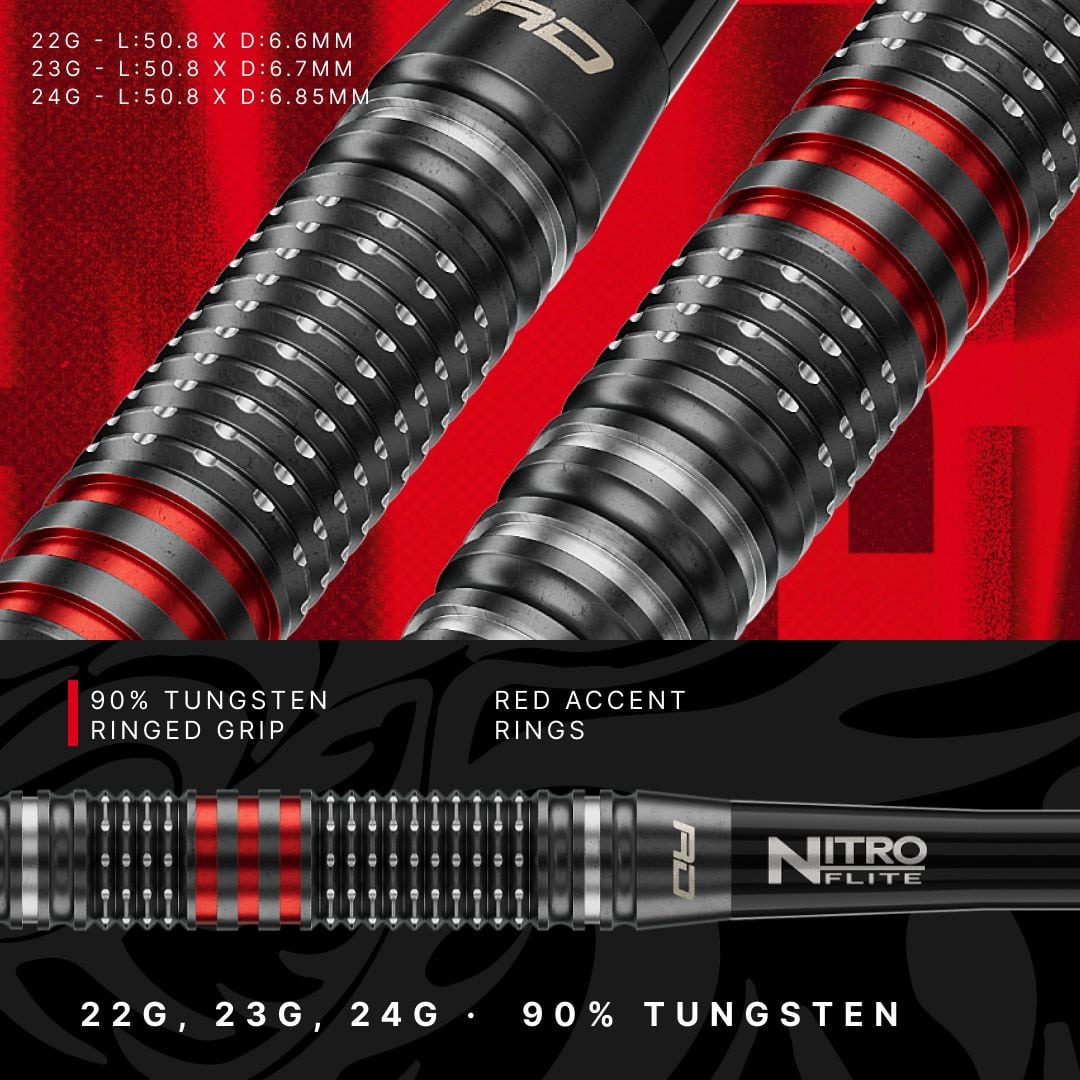 Rzutki stalowe Red Dragon Jonny Clayton RD-PRO Switch Point Hier sieht man die Red Dragon Jonny Clayton RD-PRO Switch Point Steeldarts. Die Pfeile sind aus Metall und mit schwarzen Elementen versehen.