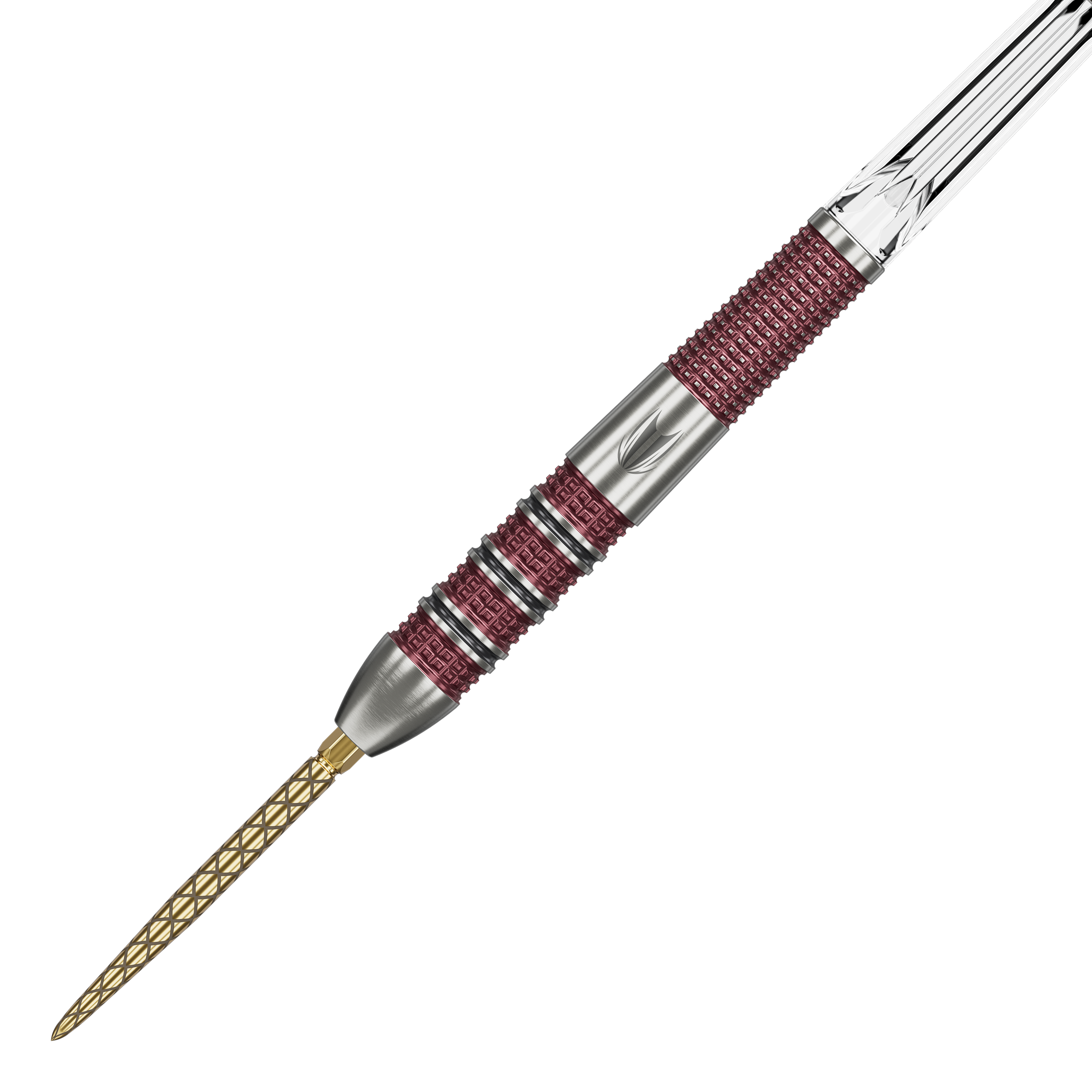 Target Stephen Bunting 95K Swiss Point Steeldarts Dies ist ein Target Stephen Bunting 95K Swiss Point Steeldart. Der Dartpfeil hat eine silberne und rote Griffzone sowie eine goldfarbene Spitze.