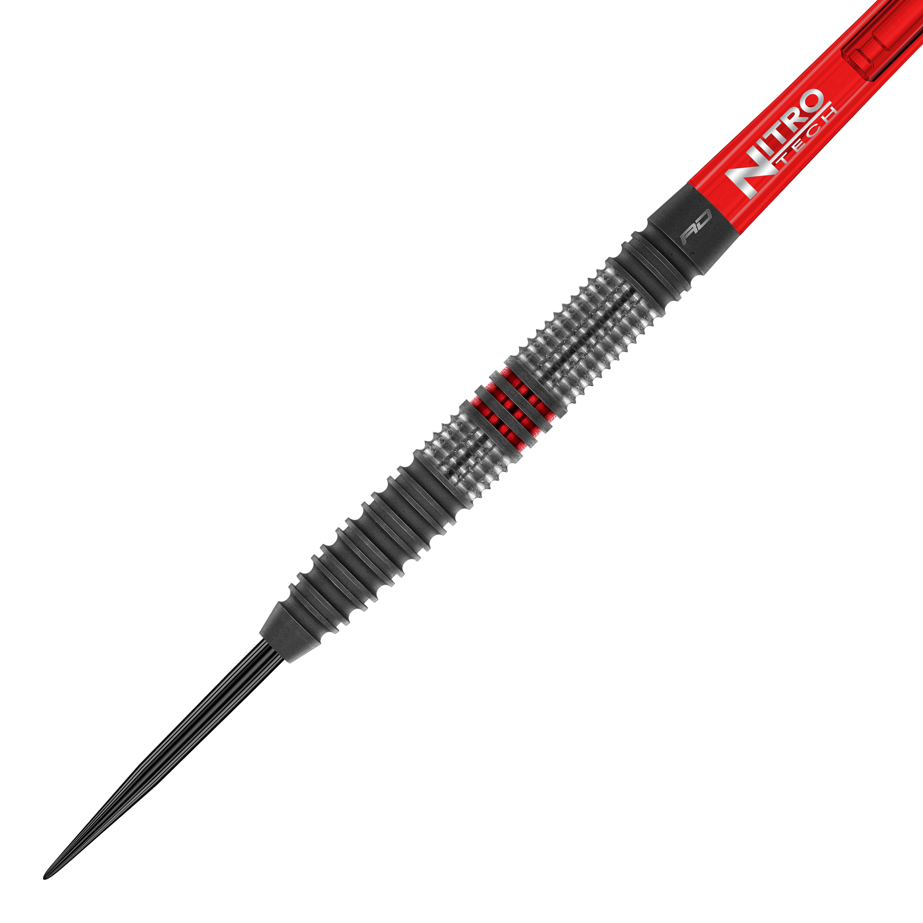 Stalowe strzałki Red Dragon Jonny Clayton Hiraeth Das Bild zeigt einen Steeldart namens "Red Dragon Jonny Clayton Hiraeth". Der Dart hat ein geriffeltes Griffstück mit schwarzen und roten Akzenten sowie einen roten Schaft mit der Aufschrift "Nitro Tech".